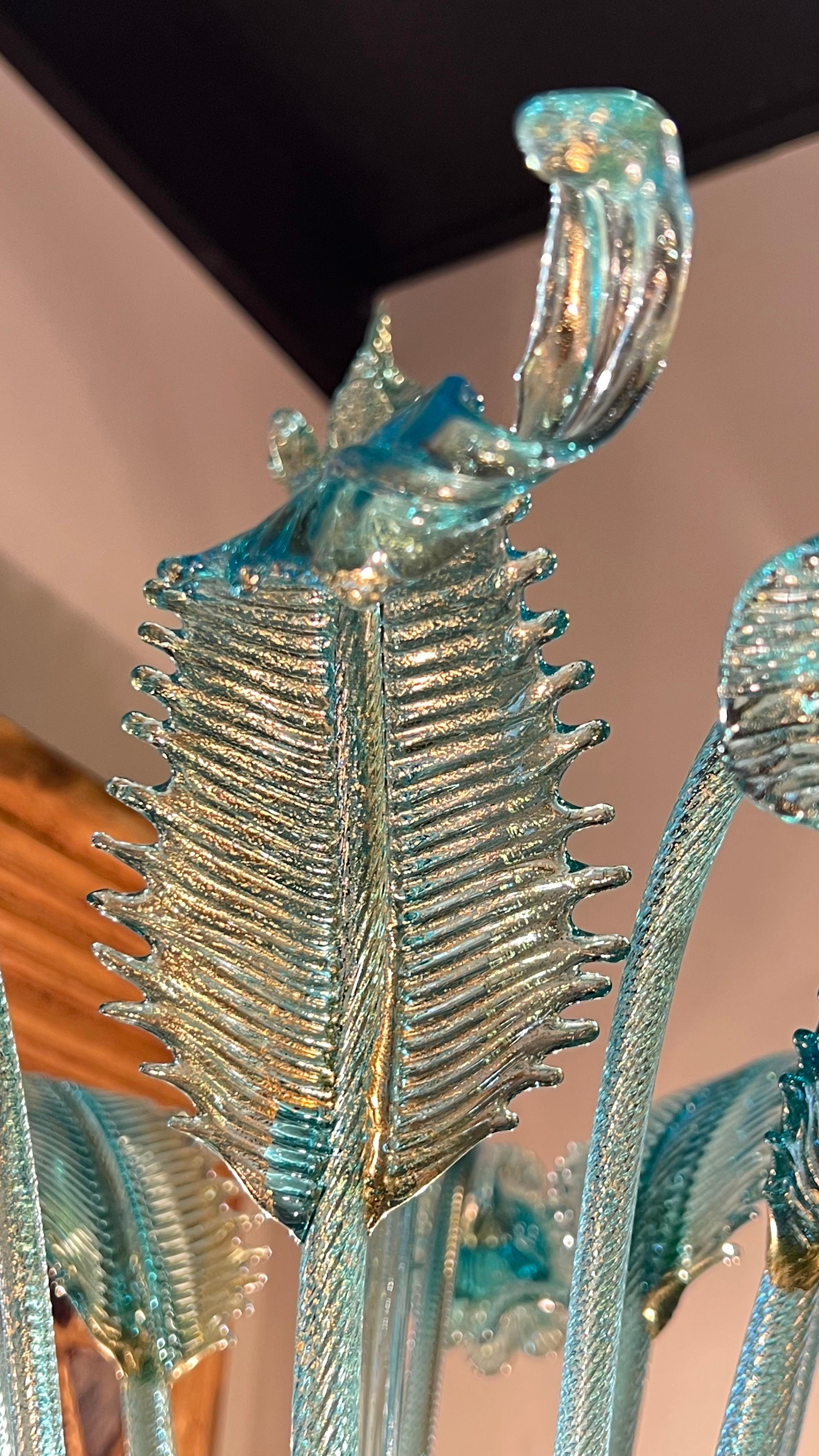  Venezianische Flambeau-Glas-Tischlampen mit Goldflecken und Messingdesign im Angebot 8