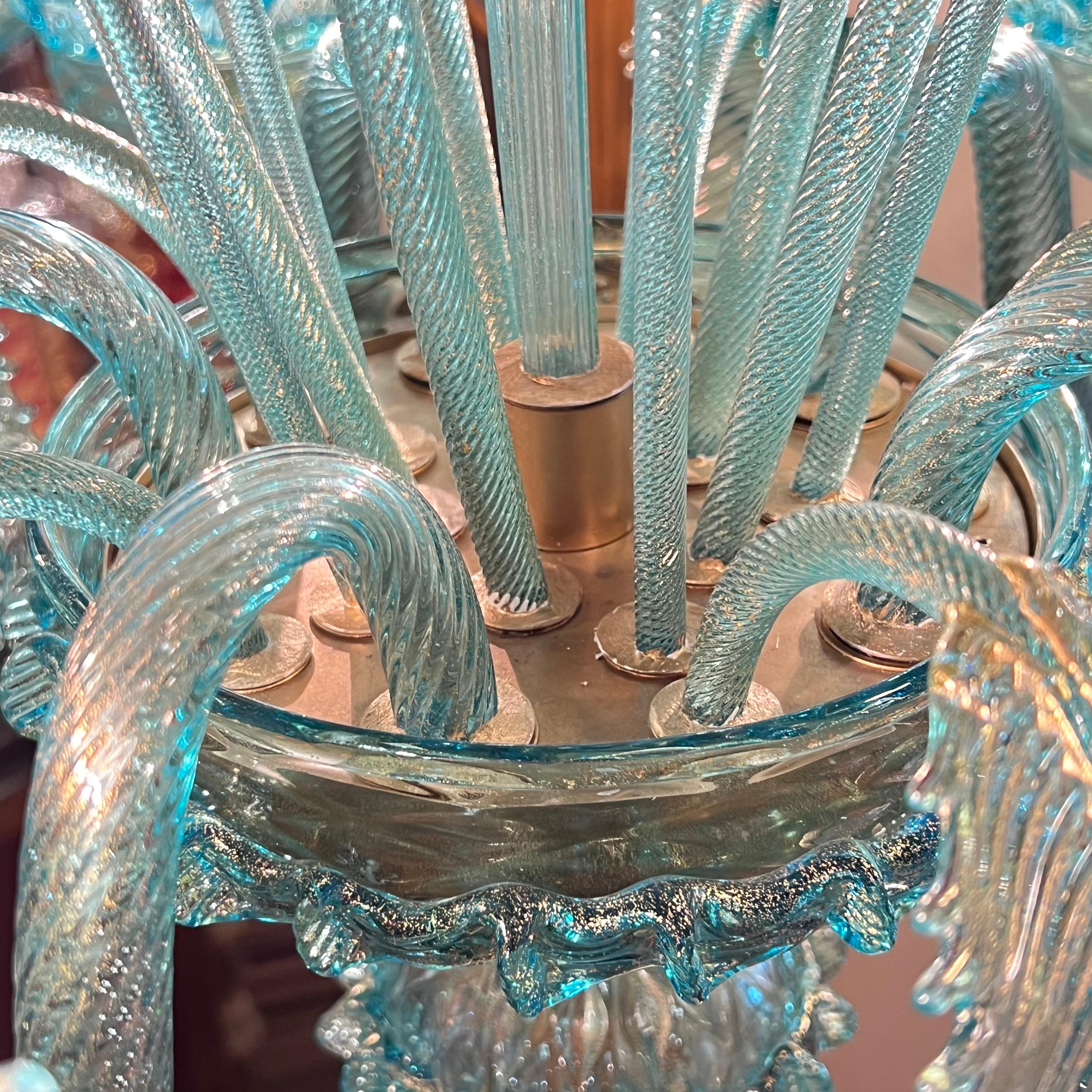  Venezianische Flambeau-Glas-Tischlampen mit Goldflecken und Messingdesign im Angebot 9