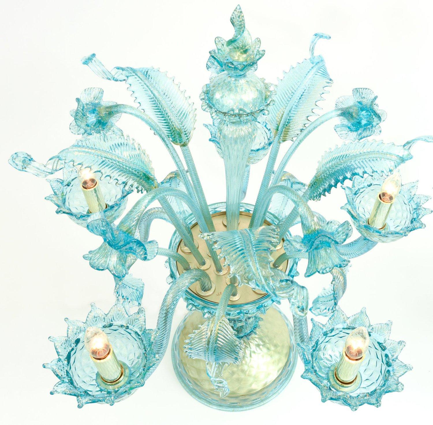  Venezianische Flambeau-Glas-Tischlampen mit Goldflecken und Messingdesign (Viktorianisch) im Angebot