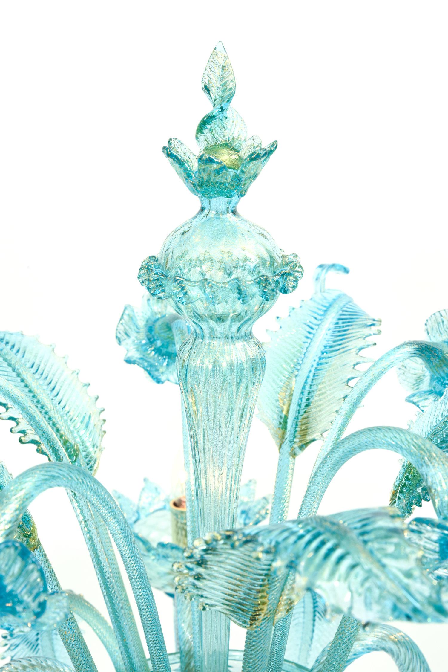  Venezianische Flambeau-Glas-Tischlampen mit Goldflecken und Messingdesign (Vergoldet) im Angebot