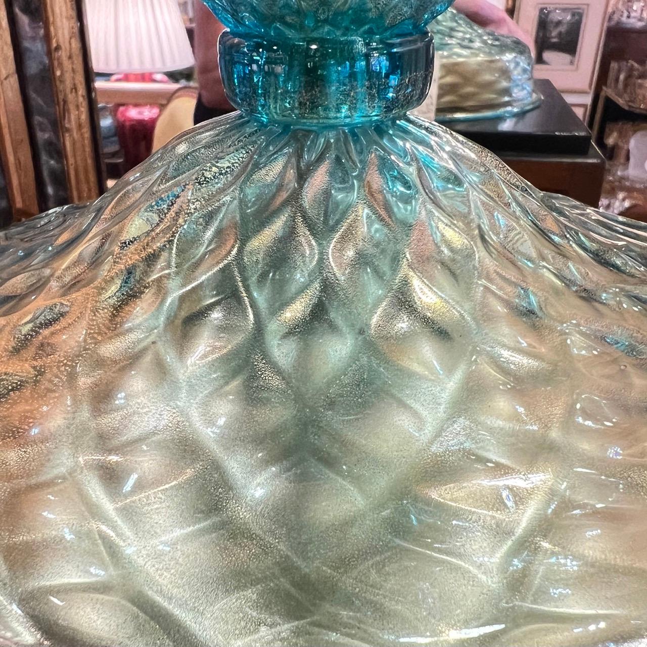  Venezianische Flambeau-Glas-Tischlampen mit Goldflecken und Messingdesign (Muranoglas) im Angebot