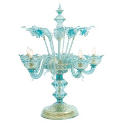 Vintage  Venetian Flambeau Glass Table Lamps / Gold Flecks & Brass Design