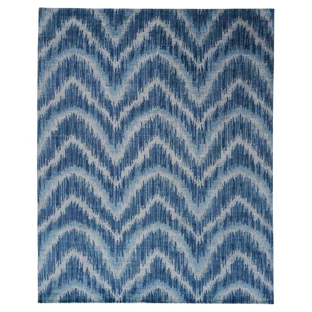 Venetian Flamestitch Rug in Blue, 10x14' For Sale at 1stDibs
