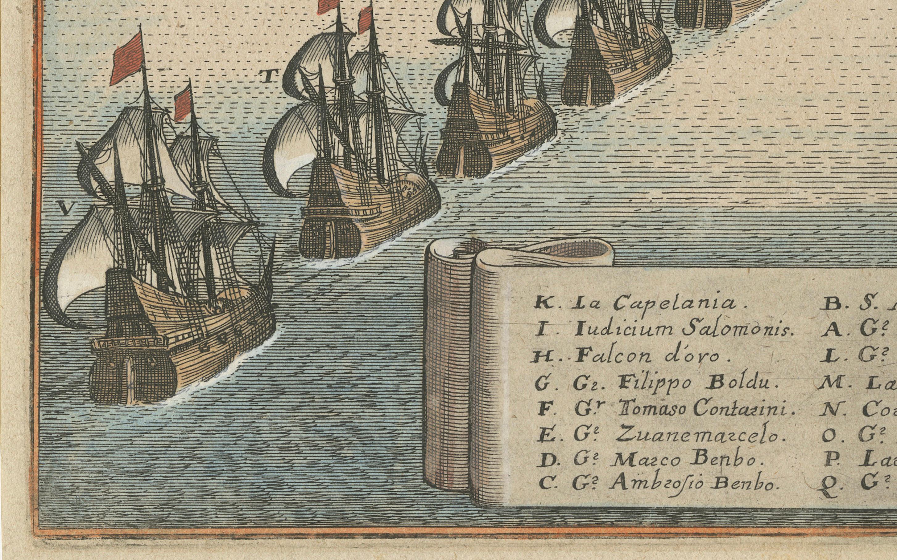 Engraved Venetian Fleet vs. Ottoman Turks – Dardanelles Naval Battle Engraving, 1656 For Sale