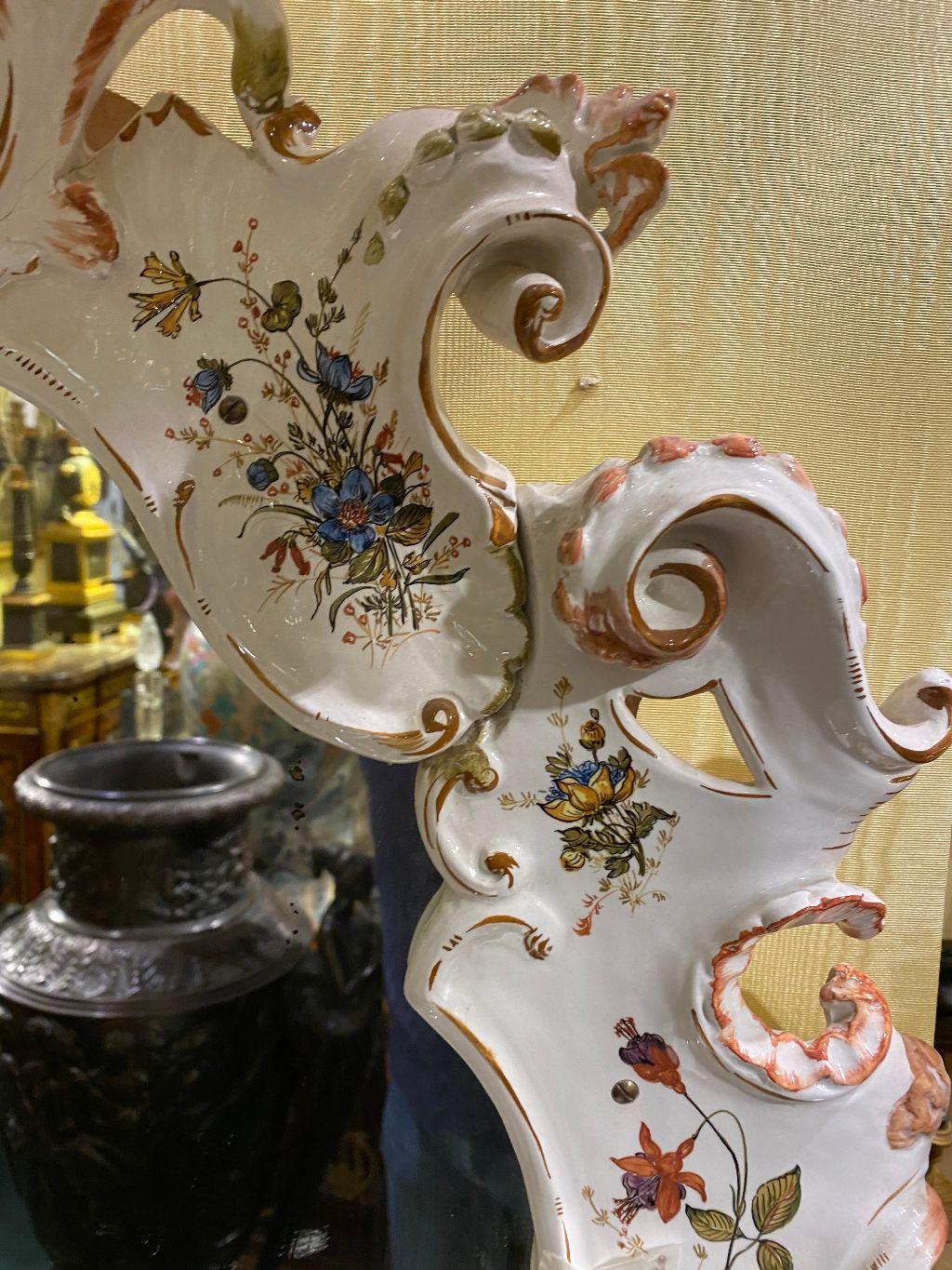 Venetian Floral Painted Porcelain Mirror For Sale 1