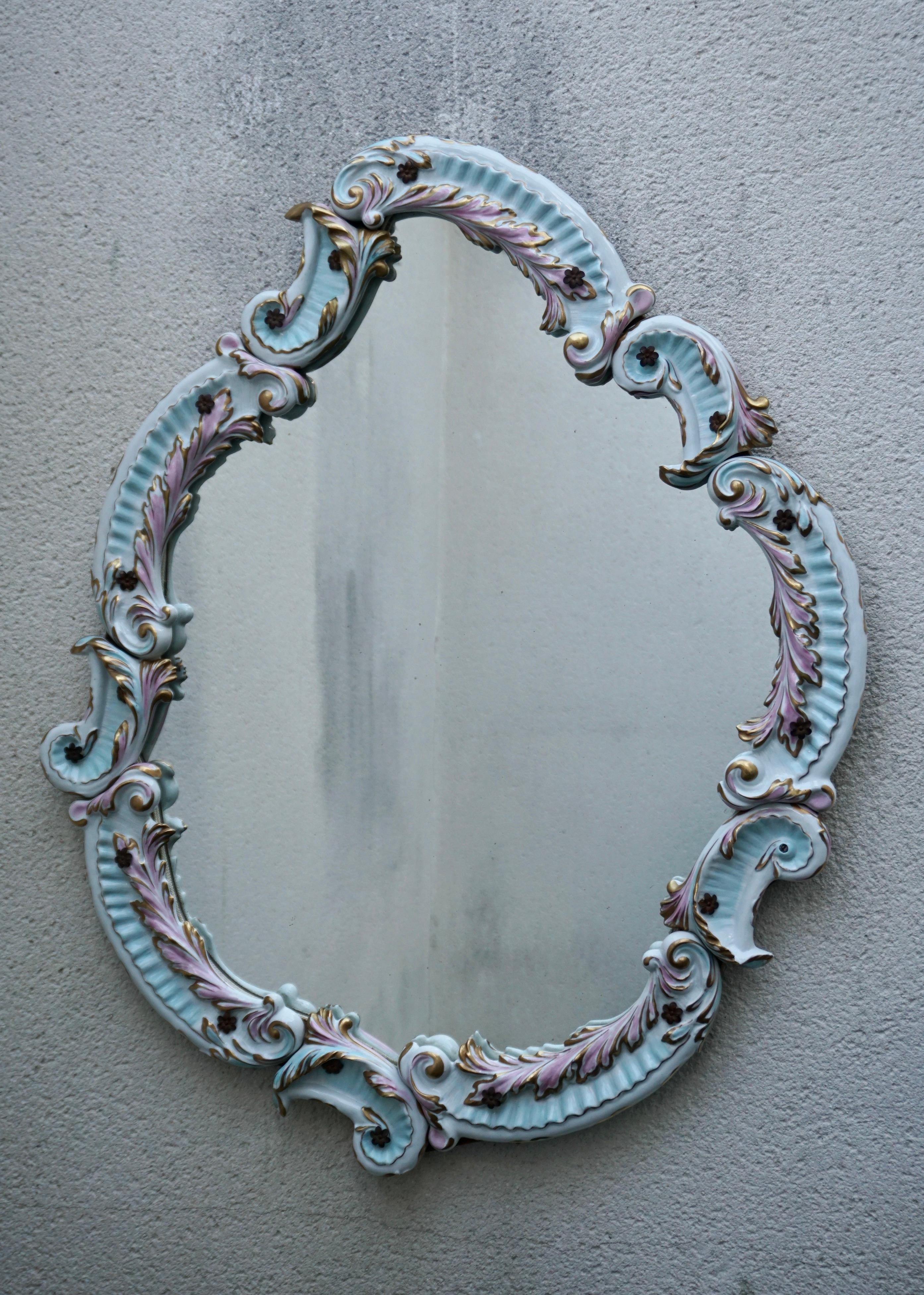 Italian Venetian Floral Painted Porcelain Mirror For Sale