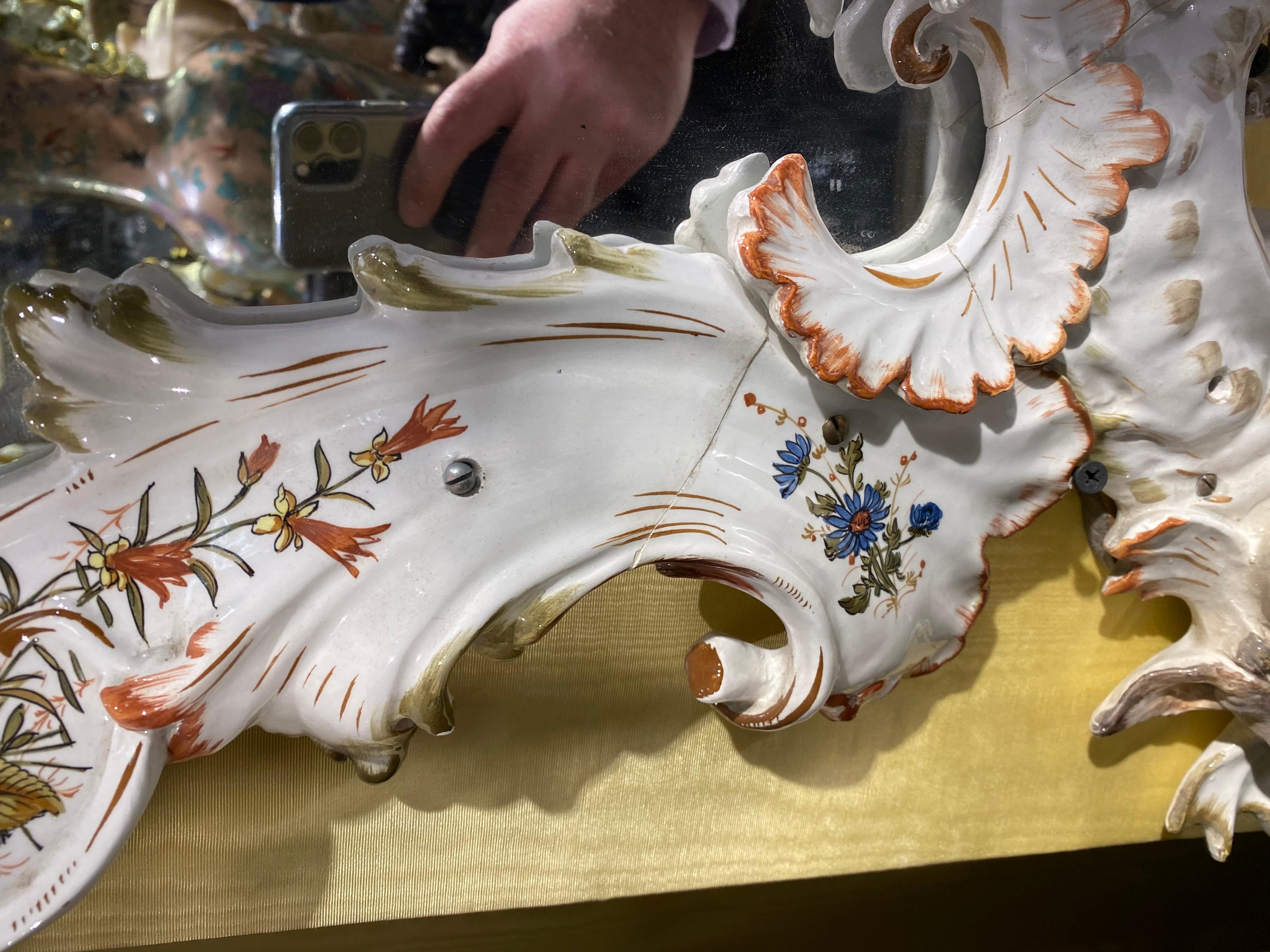 Venetian Floral Painted Porcelain Mirror For Sale 4