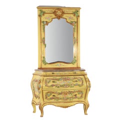 Venetian Floral Polychromed Marble Top Dresser With Trumeau Mirror c1930