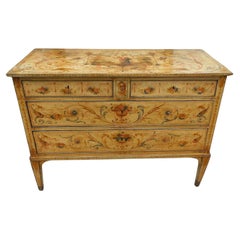 Antique Venetian Foliage Painted Four Drawer Commode / Chest with Tapered Legs, C. 1780