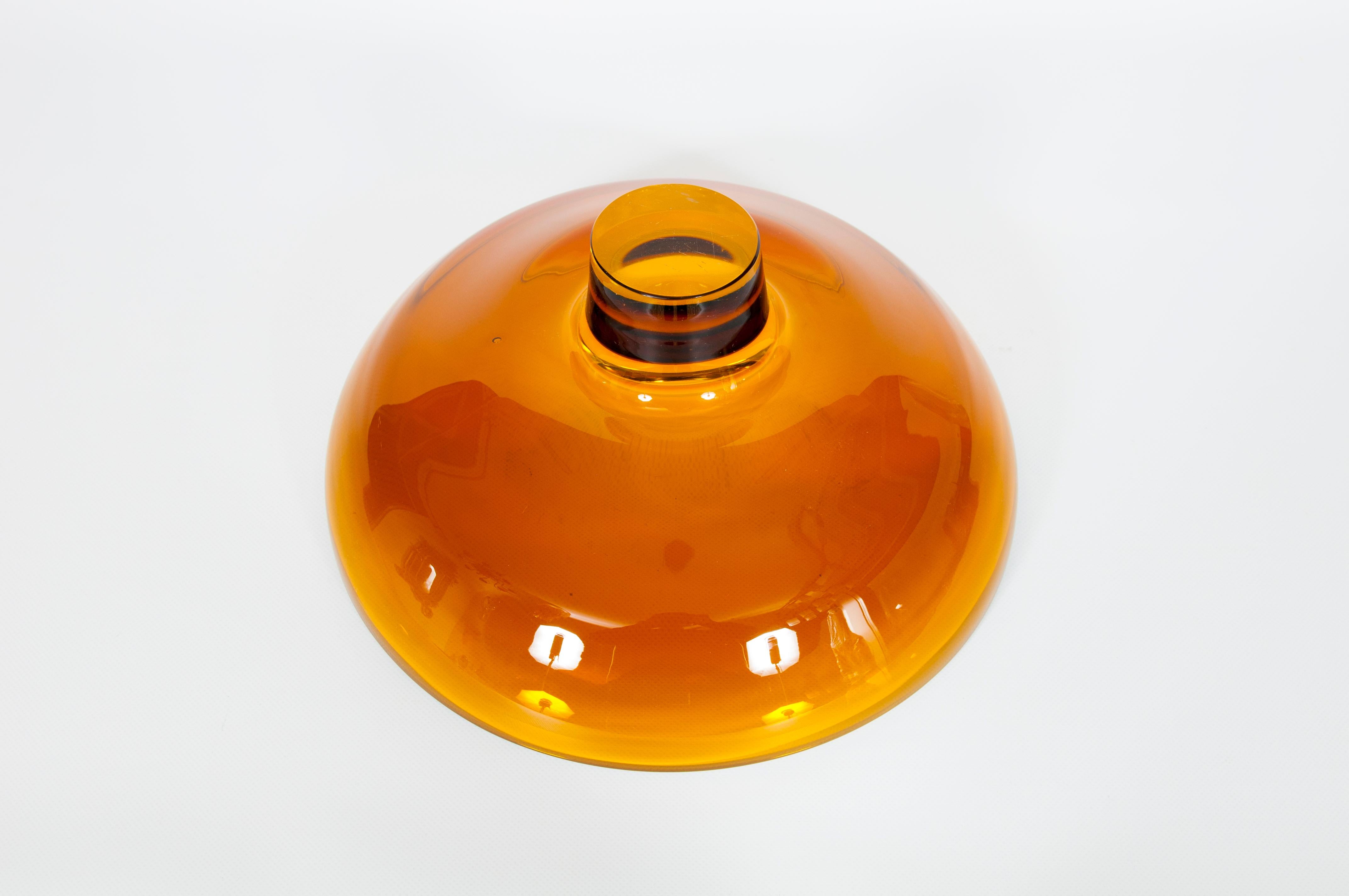 Venetian Footed Bowl in Amber Blown Murano Glass Italy 21st Century For Sale 1