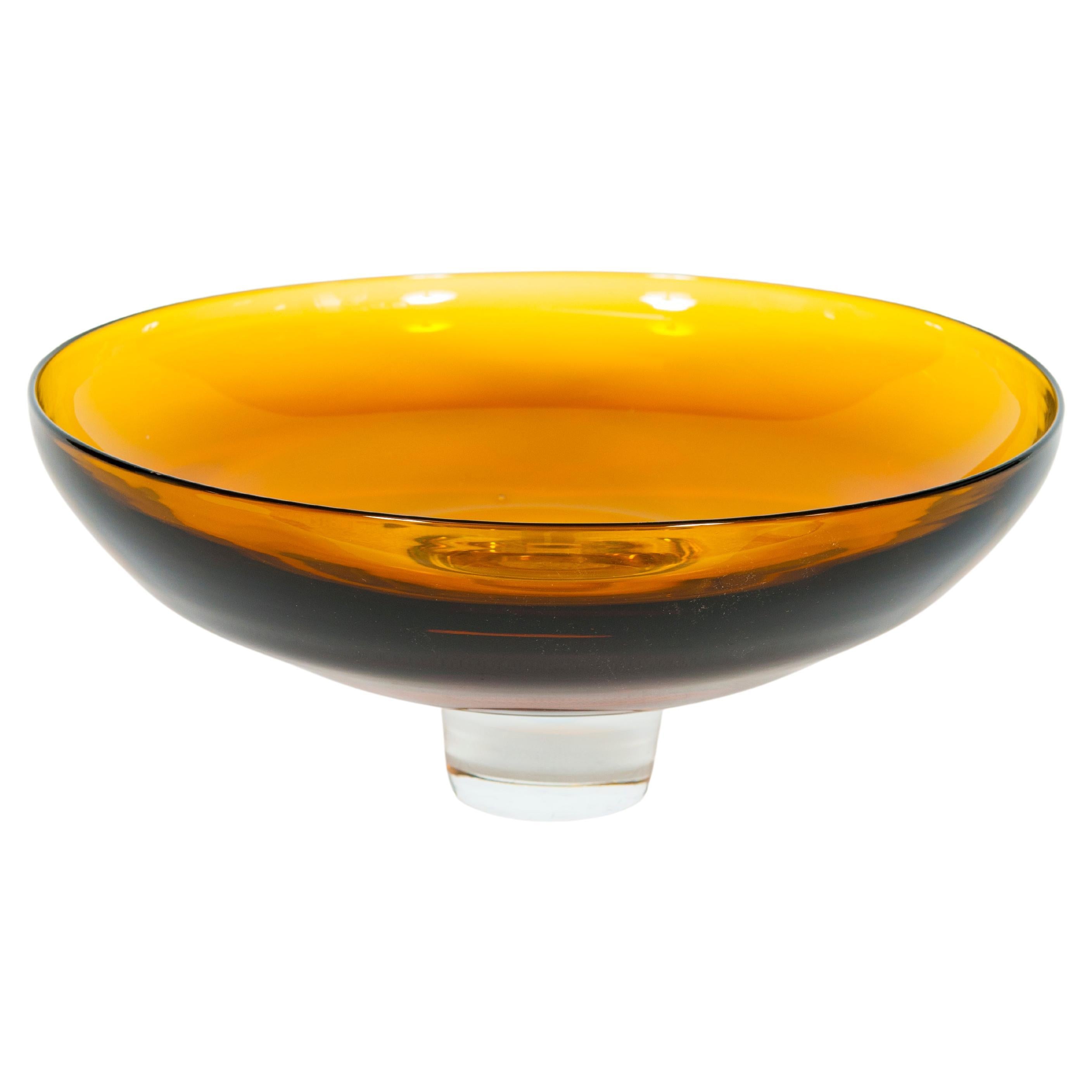 Venetian Footed Bowl in Amber Blown Murano Glass Italy 21st Century For Sale