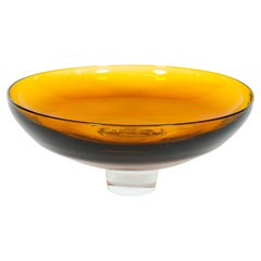 Venetian Footed Bowl in Amber Blown Murano Glass Italy 21st Century