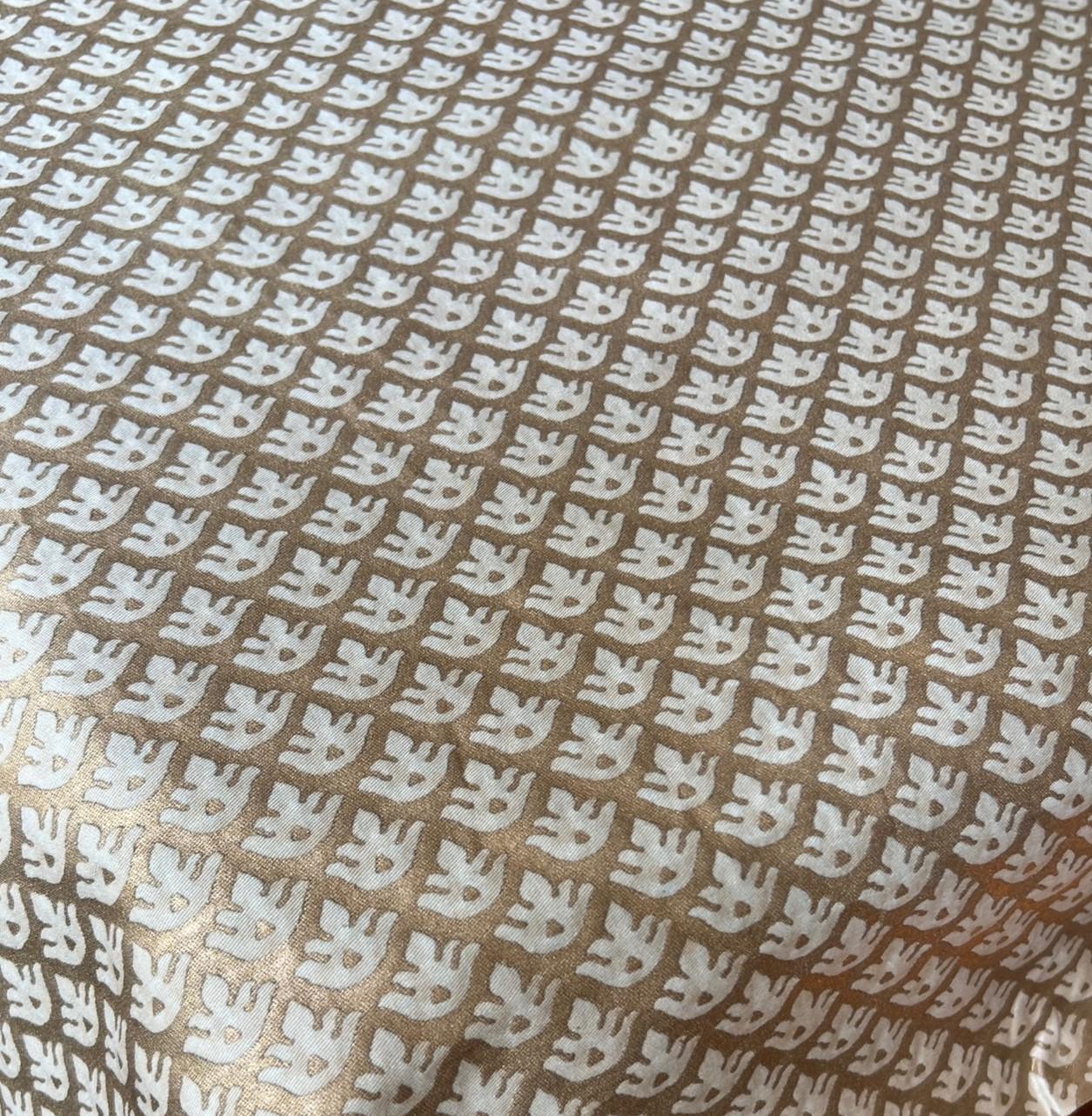 Cotton Venetian Fortuny Canestrelli Fabric in Ivory and Silvery Gold, 5.25 Yards For Sale