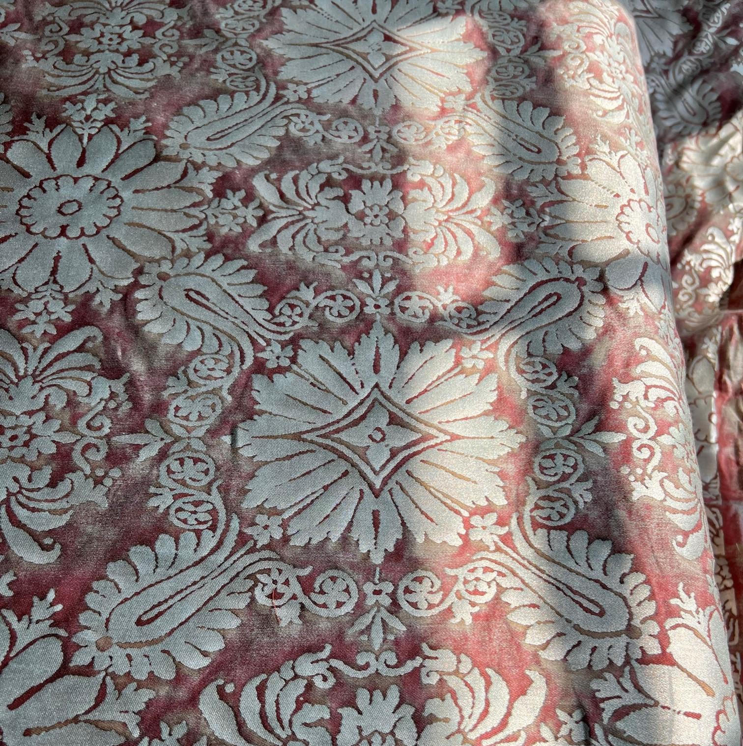 Hand-Crafted Venetian Fortuny Impero Fabric in Copper and Silvery Gold