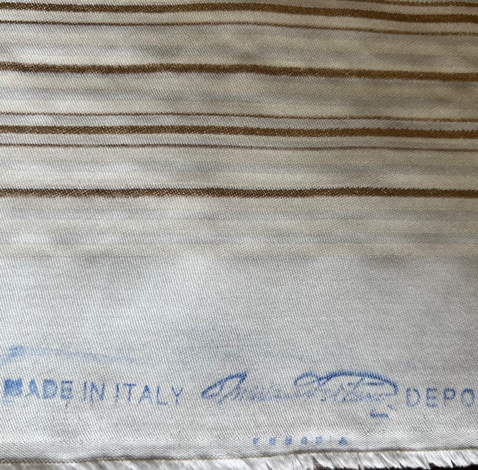 Venetian Fortuny Malmaison Fabric in String and Gold Stripes on Ivory, 28 Yards For Sale 4