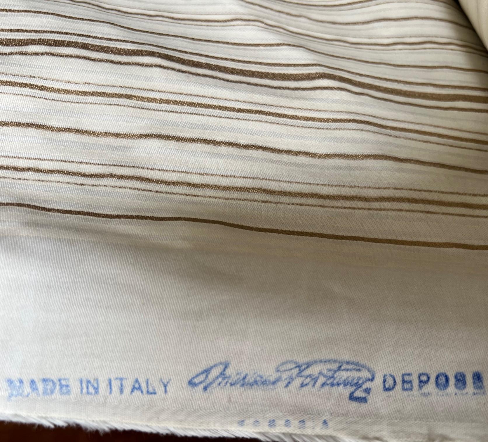 Venetian Fortuny Malmaison Fabric in String and Gold Stripes on Ivory, 28 Yards For Sale 5