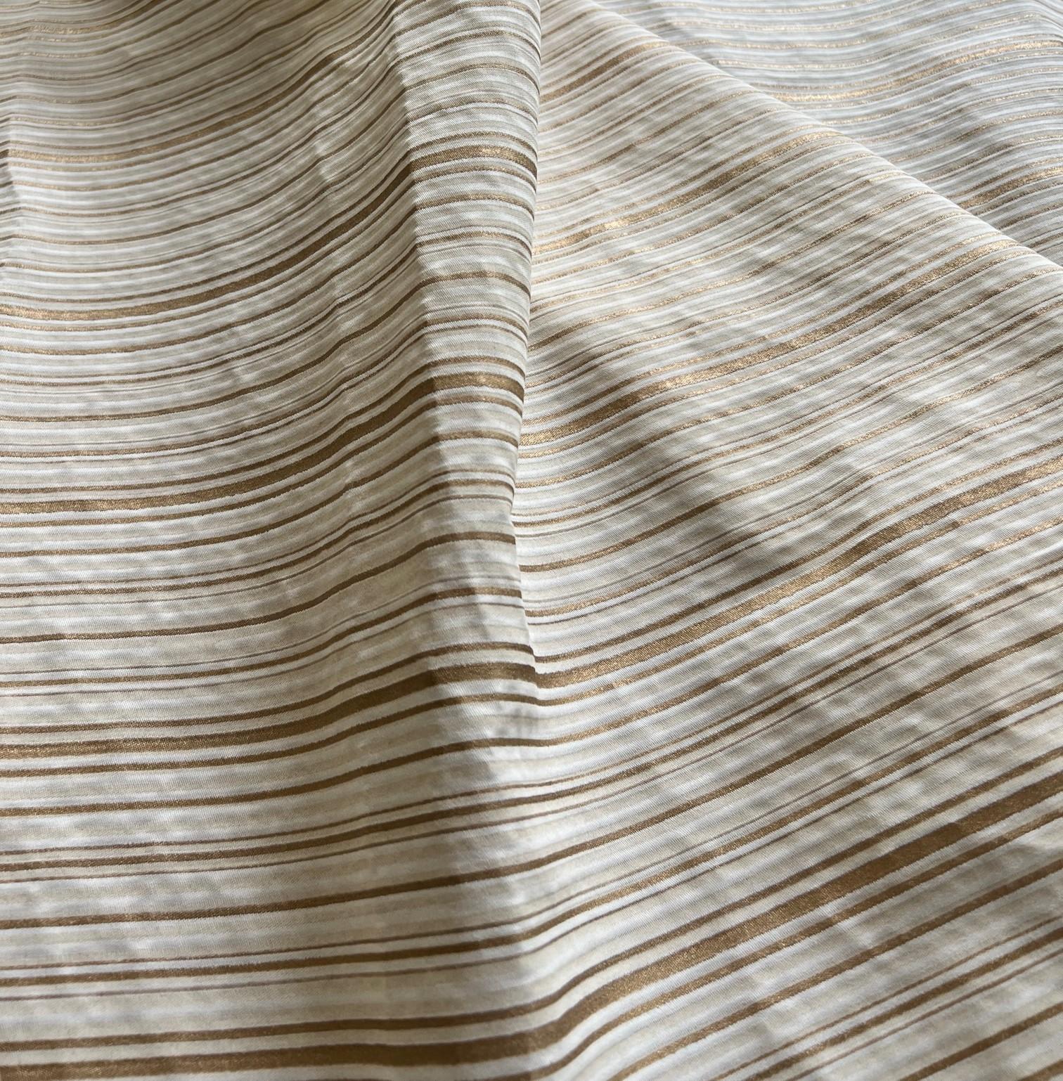 Modern Venetian Fortuny Malmaison Fabric in String and Gold Stripes on Ivory, 28 Yards For Sale