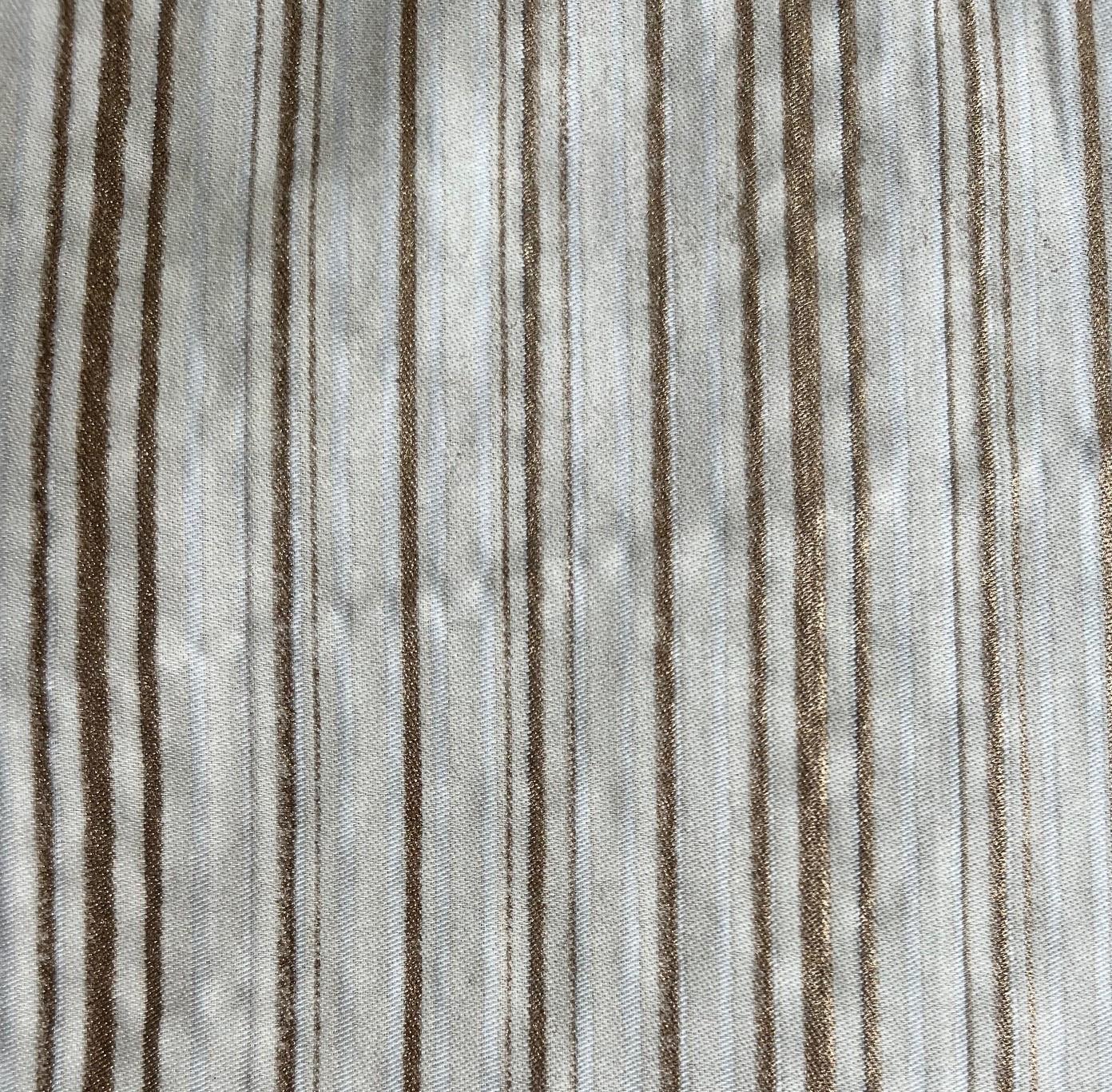 Italian Venetian Fortuny Malmaison Fabric in String and Gold Stripes on Ivory, 28 Yards For Sale