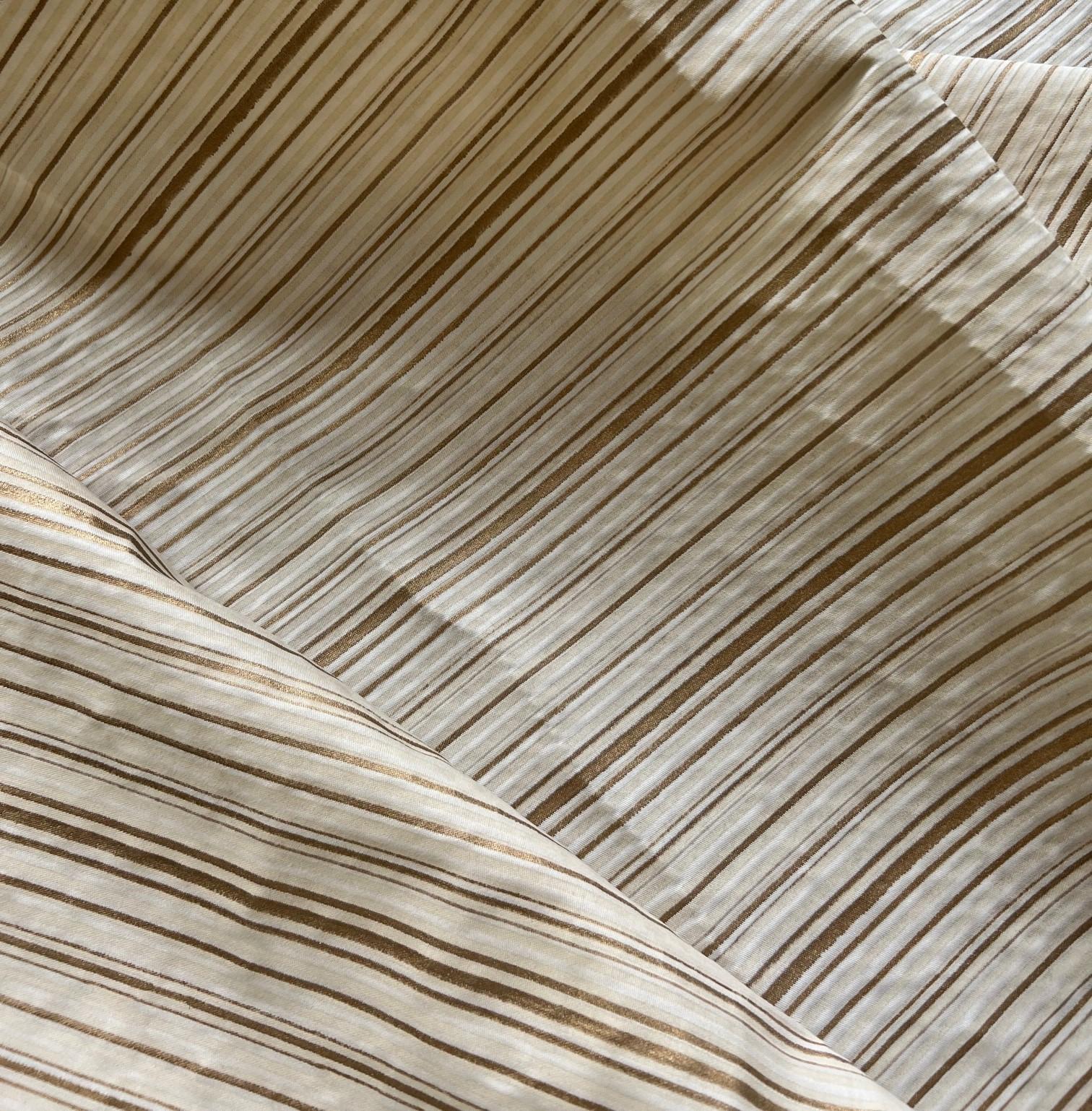 Hand-Crafted Venetian Fortuny Malmaison Fabric in String and Gold Stripes on Ivory, 28 Yards For Sale