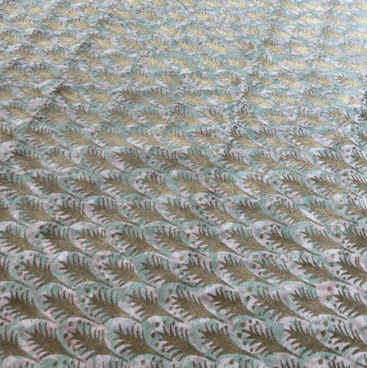 Contemporary Venetian Fortuny Piumette Fabric in Pink, Aquamarine and Gold - 4.5 yards For Sale