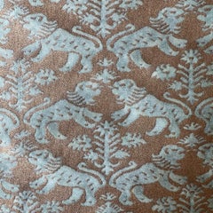 Venetian Fortuny Richilieu Fabric in Aquamarine and Silvery Gold, 2.4 Yards