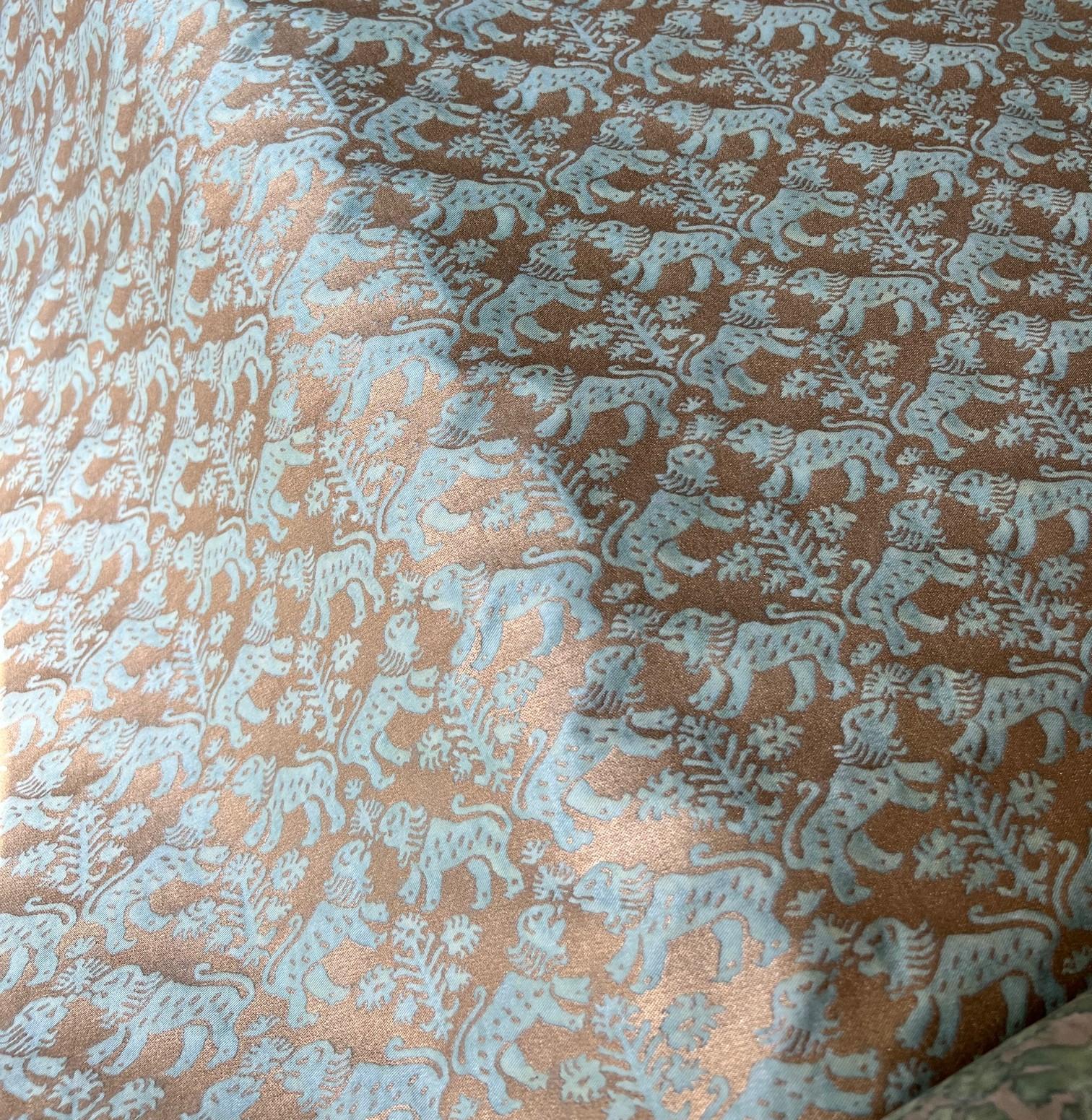 Modern Venetian Fortuny Richilieu Fabric in Aquamarine and Silvery Gold, 2.4 Yards