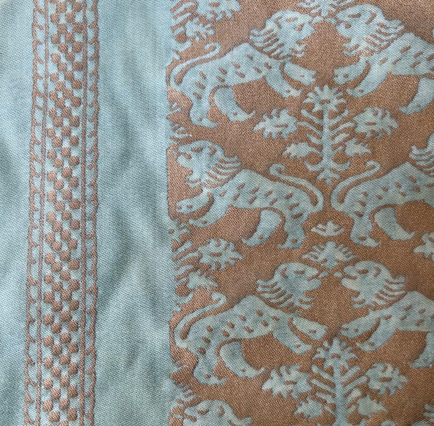 Venetian Fortuny Richilieu Fabric in Aquamarine and Silvery Gold, 2.4 Yards In Good Condition In Morristown, NJ