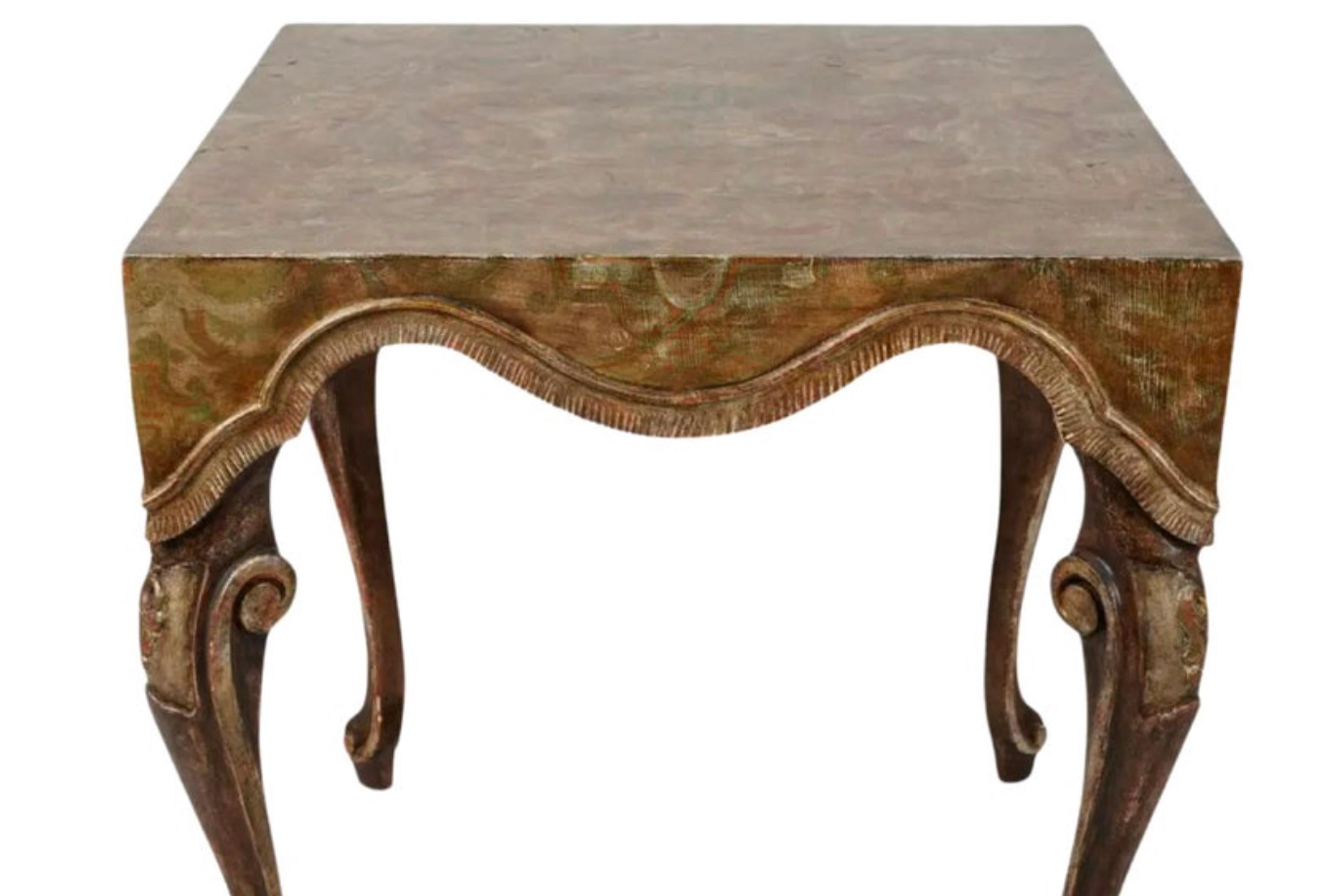 Venetian Fortuny Style Polychrome Painted Giltwood Side Table, Mid-20th Century In Good Condition For Sale In LOS ANGELES, CA