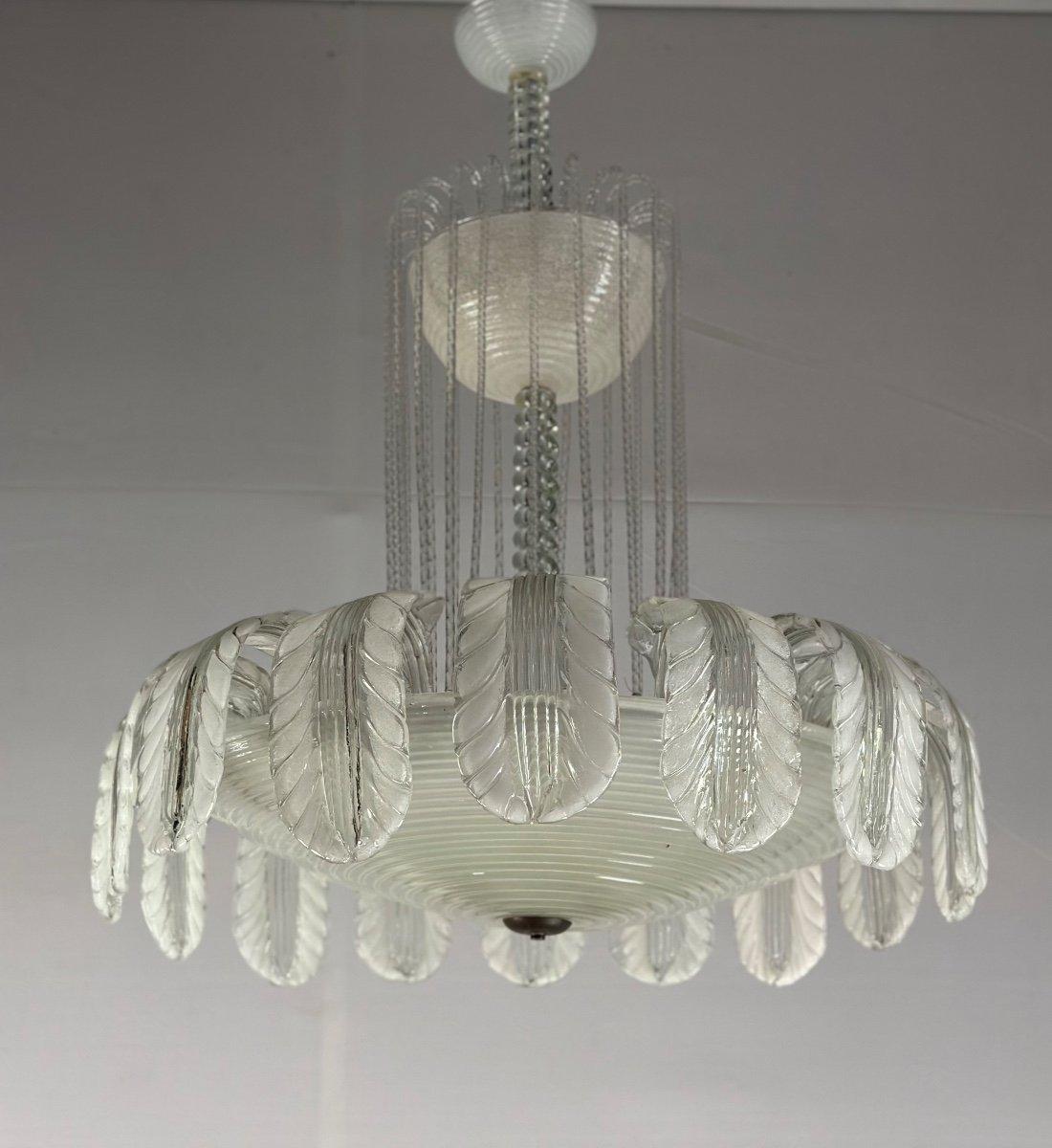 Venetian Fountain Chandelier In Green Colorless Murano Glass 1940 For Sale 4