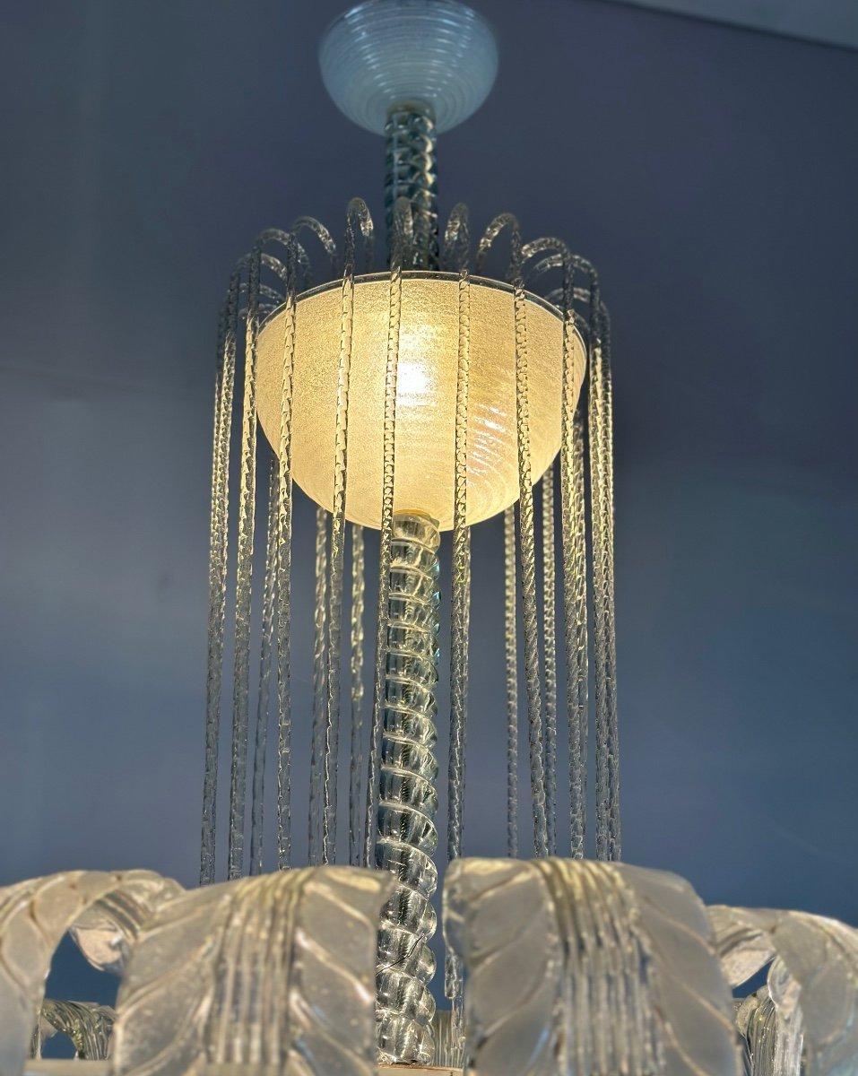 Venetian Fountain Chandelier In Green Colorless Murano Glass 1940 In Excellent Condition For Sale In Honnelles, WHT