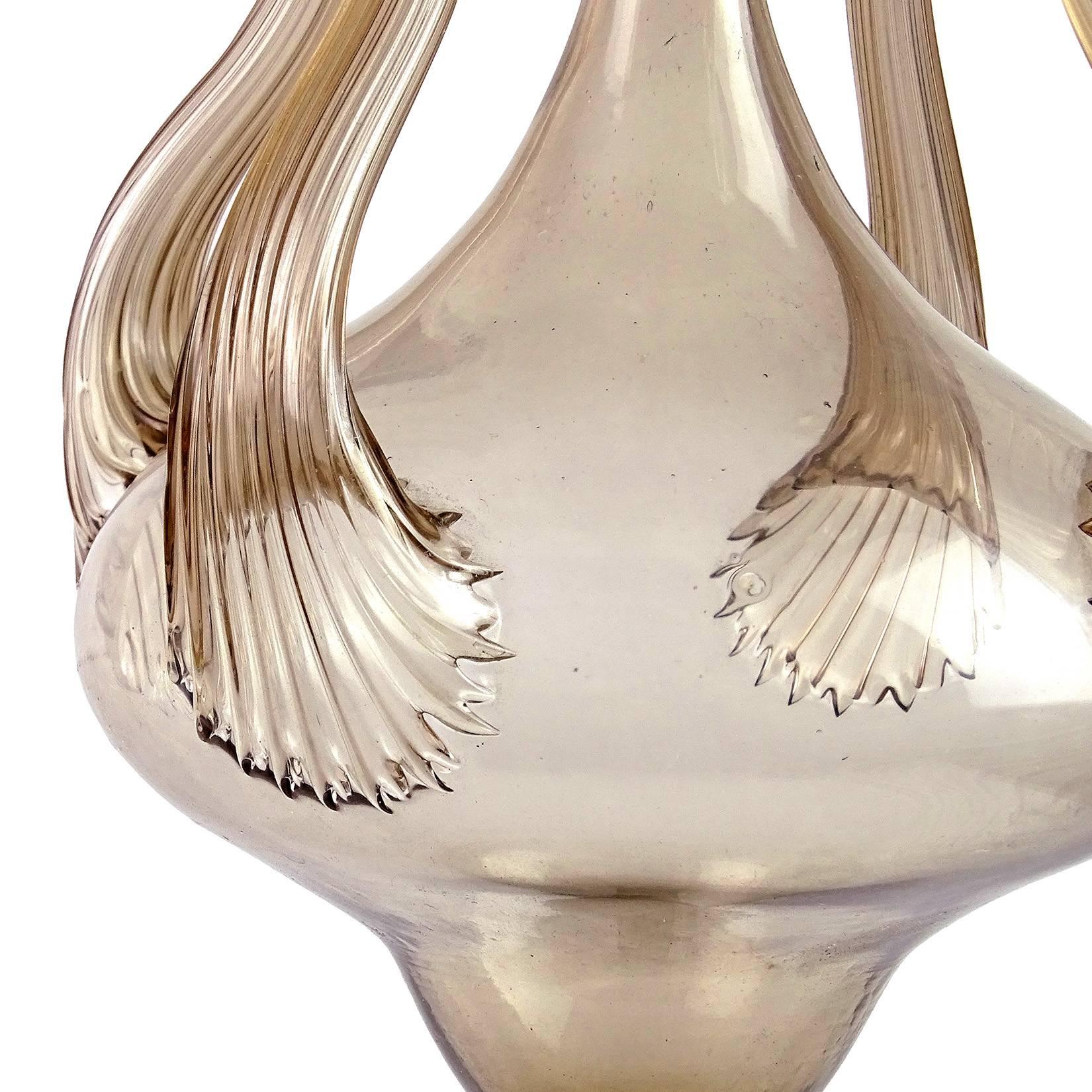 Hand-Crafted Venetian Fume Tea Color Four Spout Italian Art Glass Oil Lamp Flower Vase