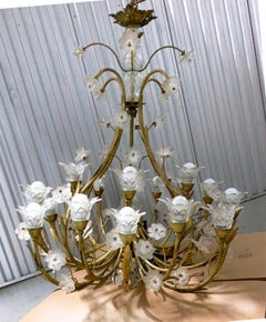 Venetian Gild Wrought Iron Palatial Murano Glass Blossoming Chandelier