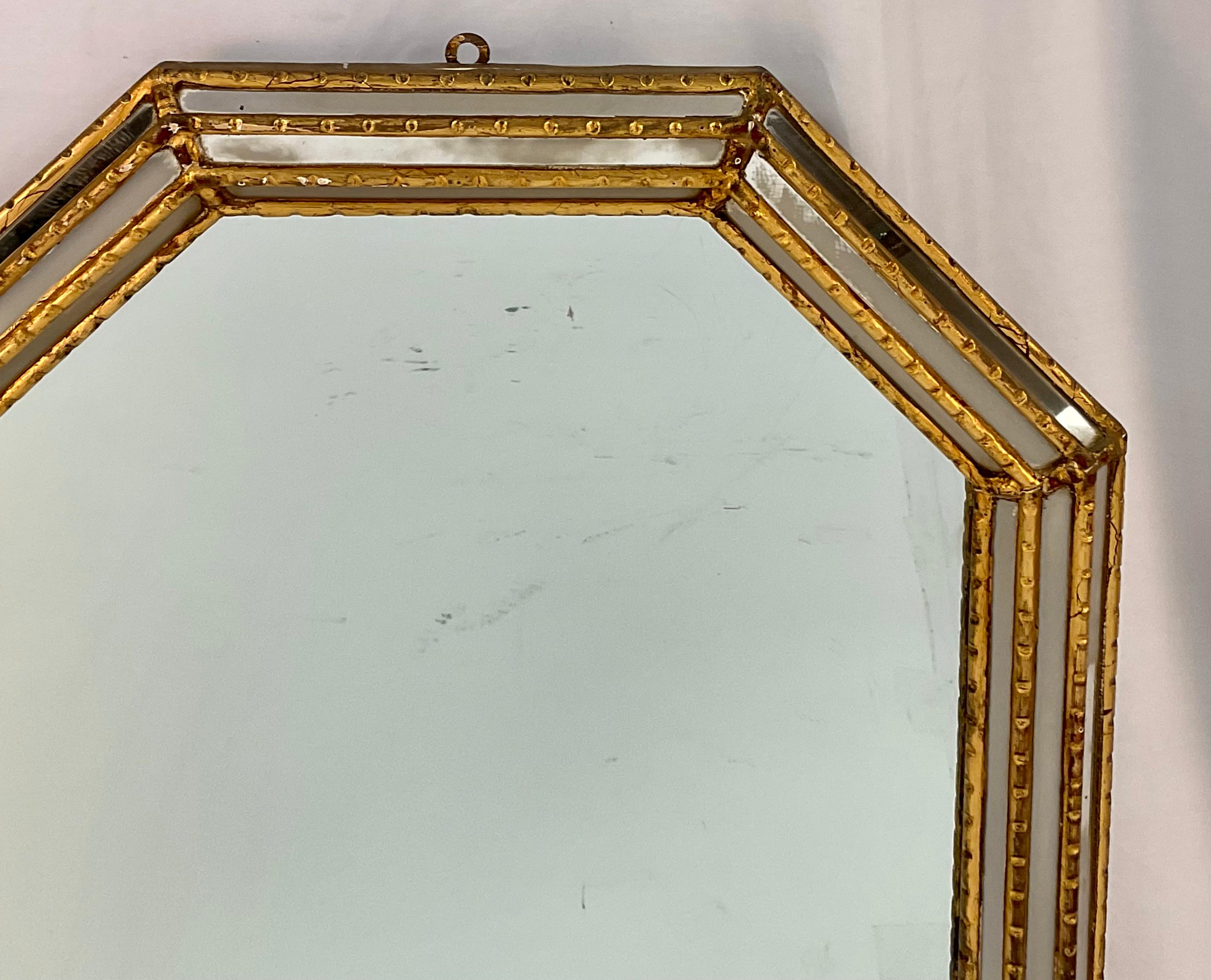 Neoclassical Venetian Giltwood Hexagon Shaped Wall Mirror For Sale