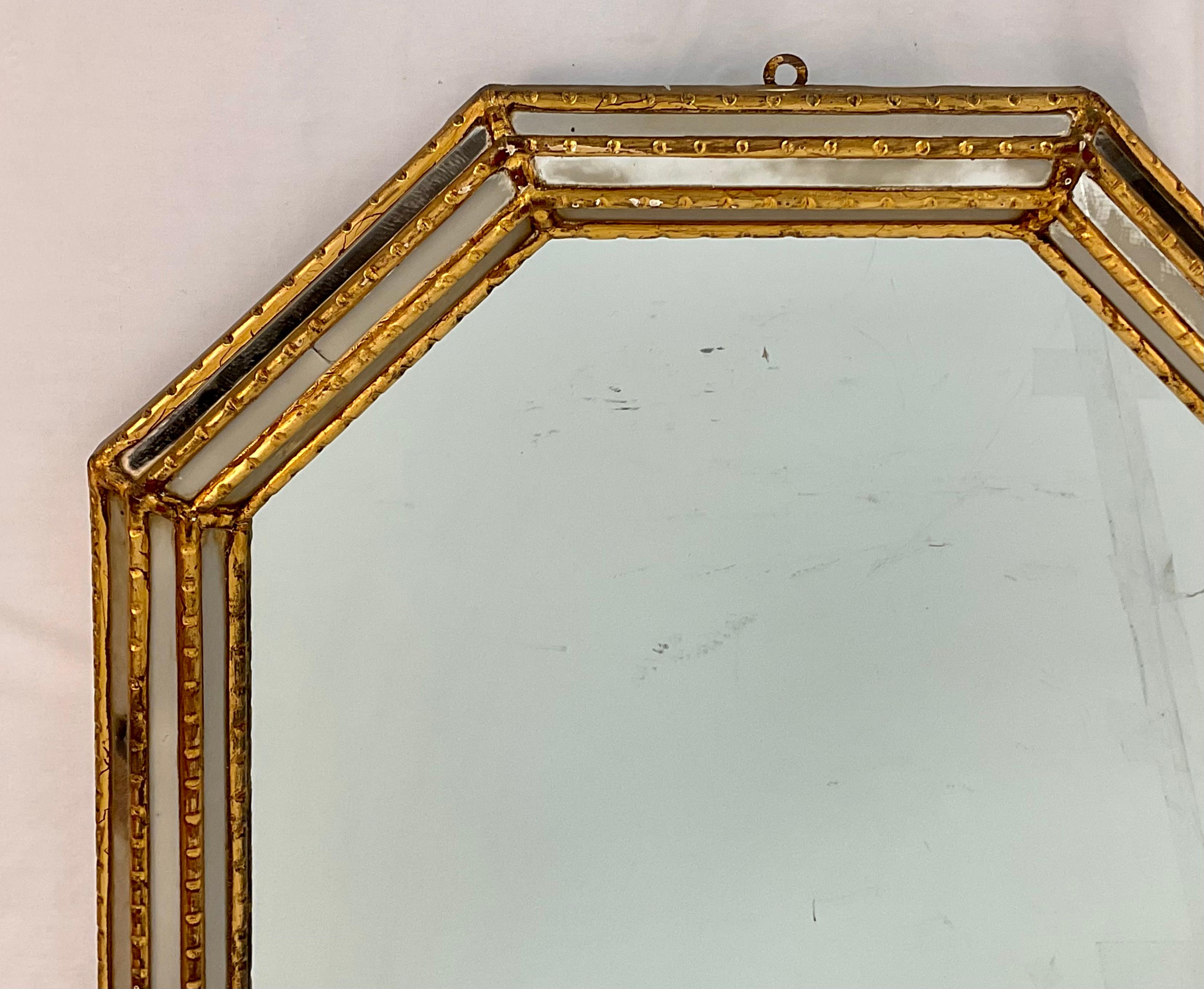Italian Venetian Giltwood Hexagon Shaped Wall Mirror For Sale