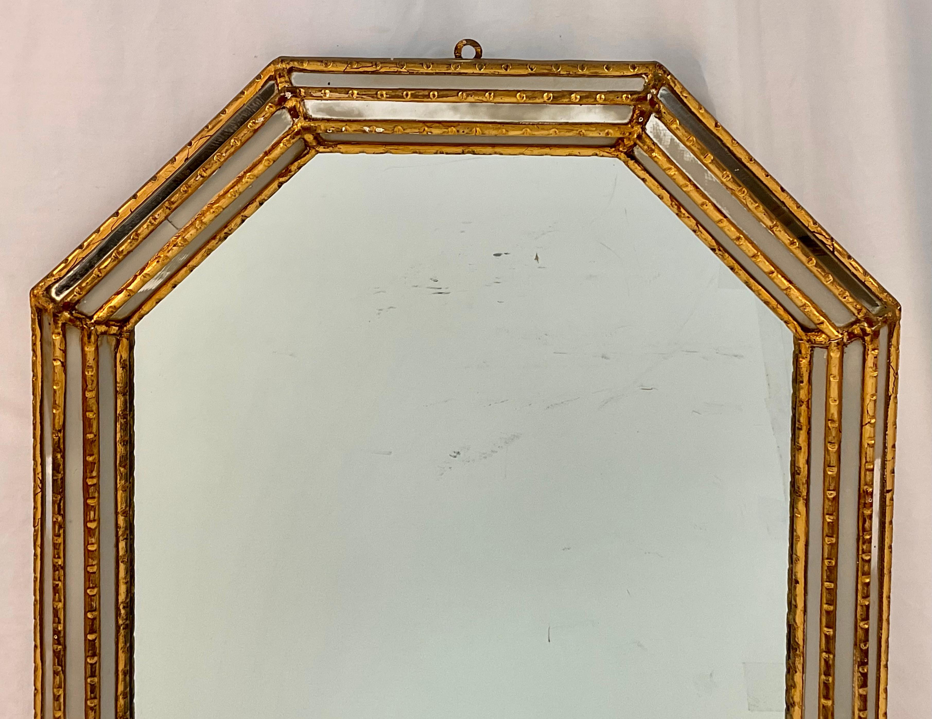 Venetian Giltwood Hexagon Shaped Wall Mirror In Good Condition For Sale In Bradenton, FL
