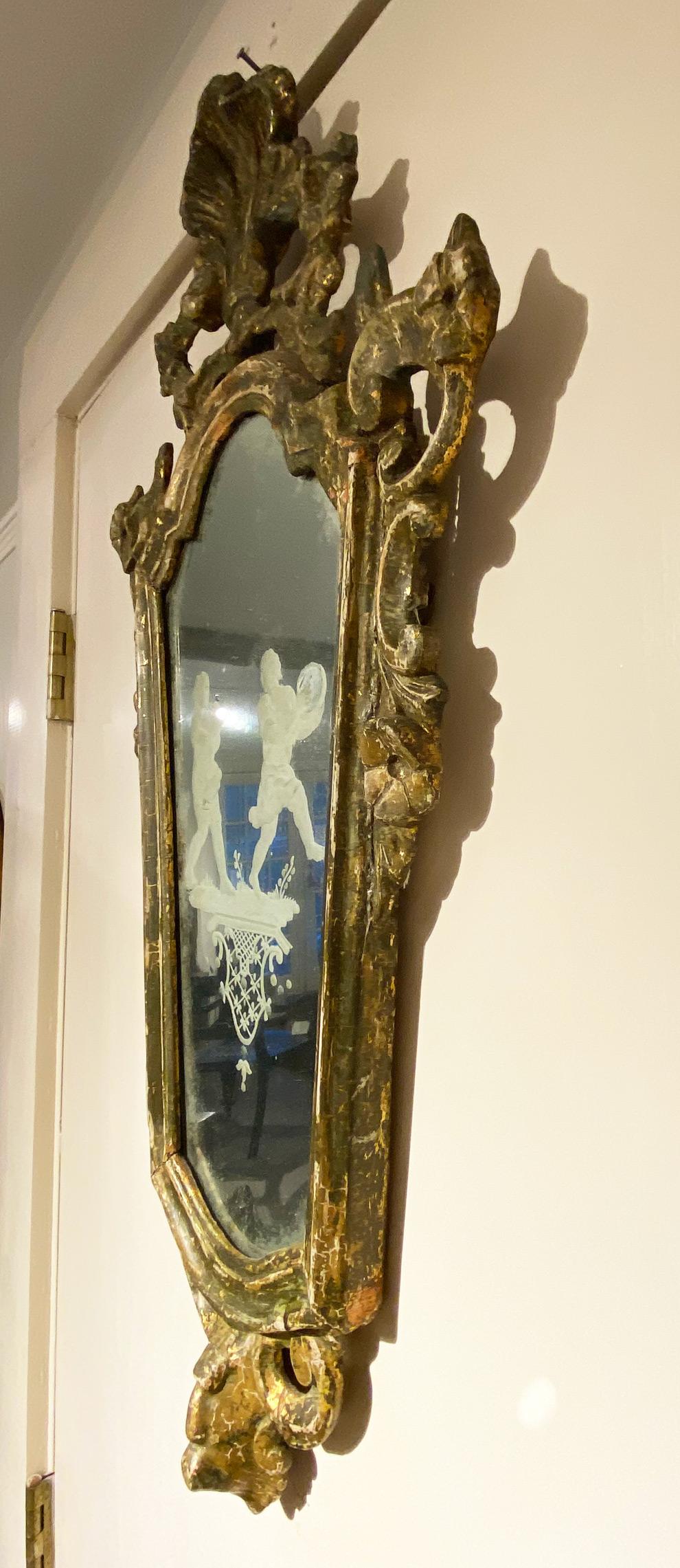 Carved Venetian Giltwood Mirror, 18th Century For Sale