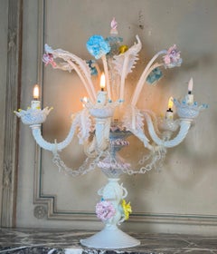 Venetian girandole in multicolored Murano glass with a dominant opaline blue, ar