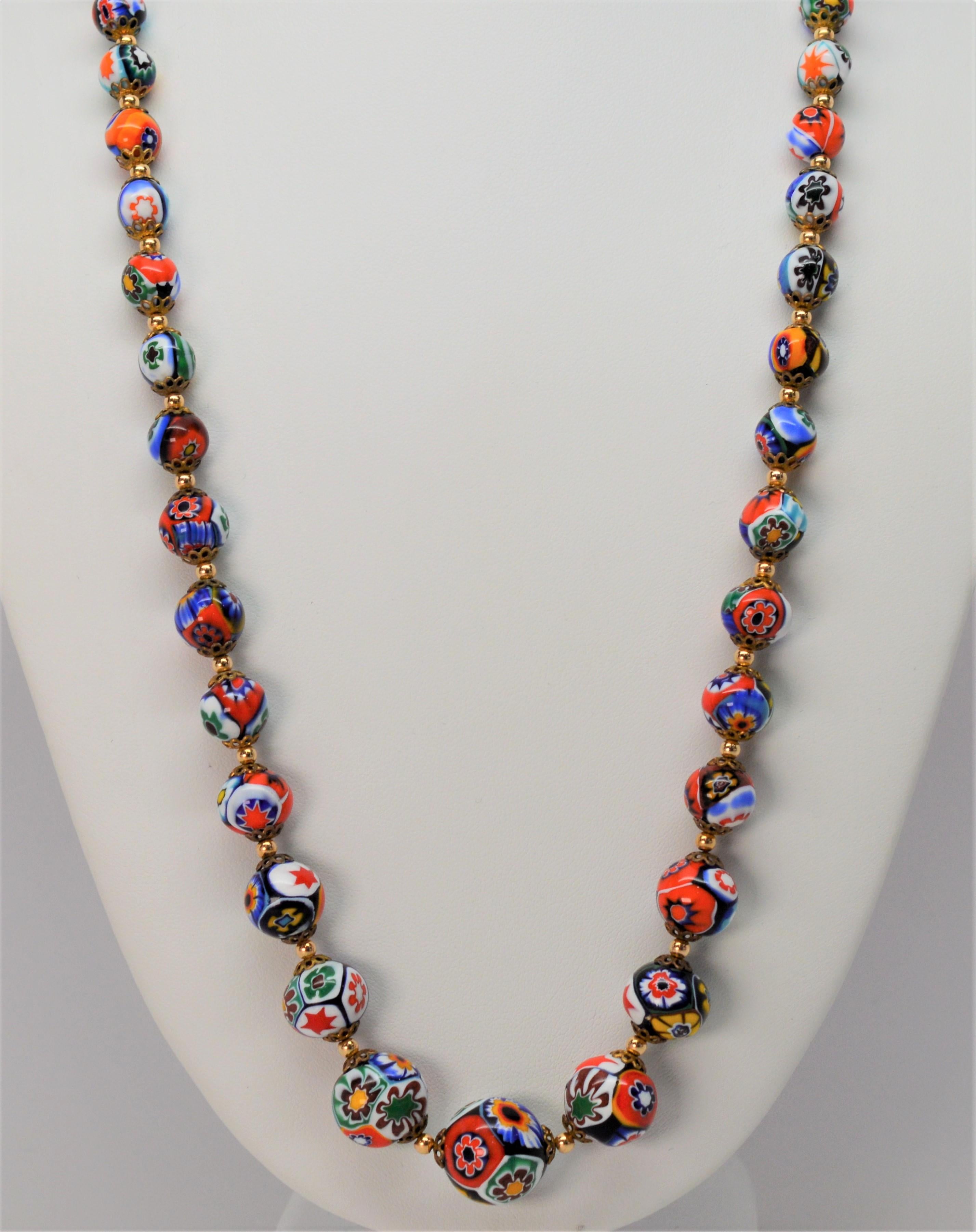 Venetian Glass and 14 Karat Gold Beaded Necklace In Excellent Condition In Mount Kisco, NY