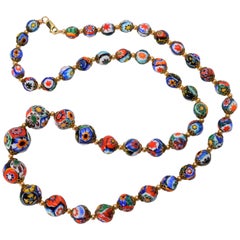 Vintage Venetian Glass and 14 Karat Gold Beaded Necklace
