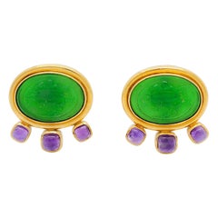 Venetian Glass and Amethyst Intaglio Elizabeth Locke Brooch and Earring Set