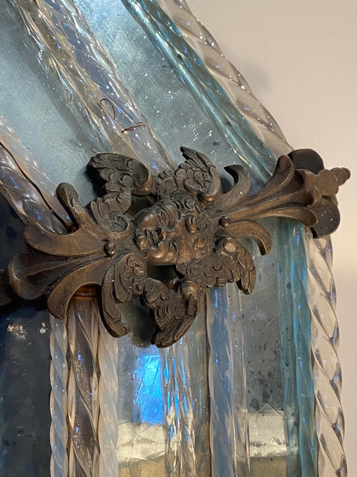 Italian Venetian Glass and Bronze Octagon Shaped Mirror