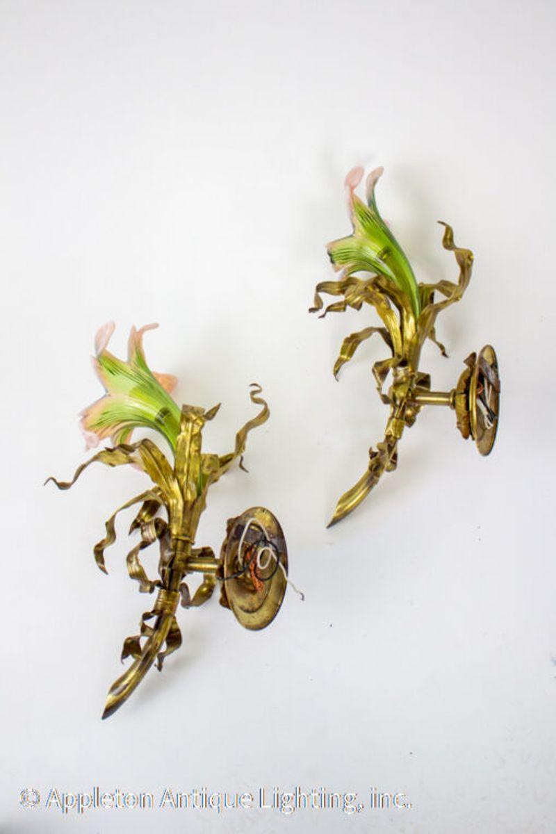Wandleuchter aus venezianischem Glas und vergoldetem Metall - ein Paar (Louis XVI.) im Angebot