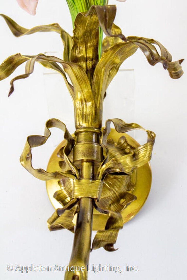 Venetian Glass and Gilt Metal Sconces – A Pair In Good Condition For Sale In Canton, MA