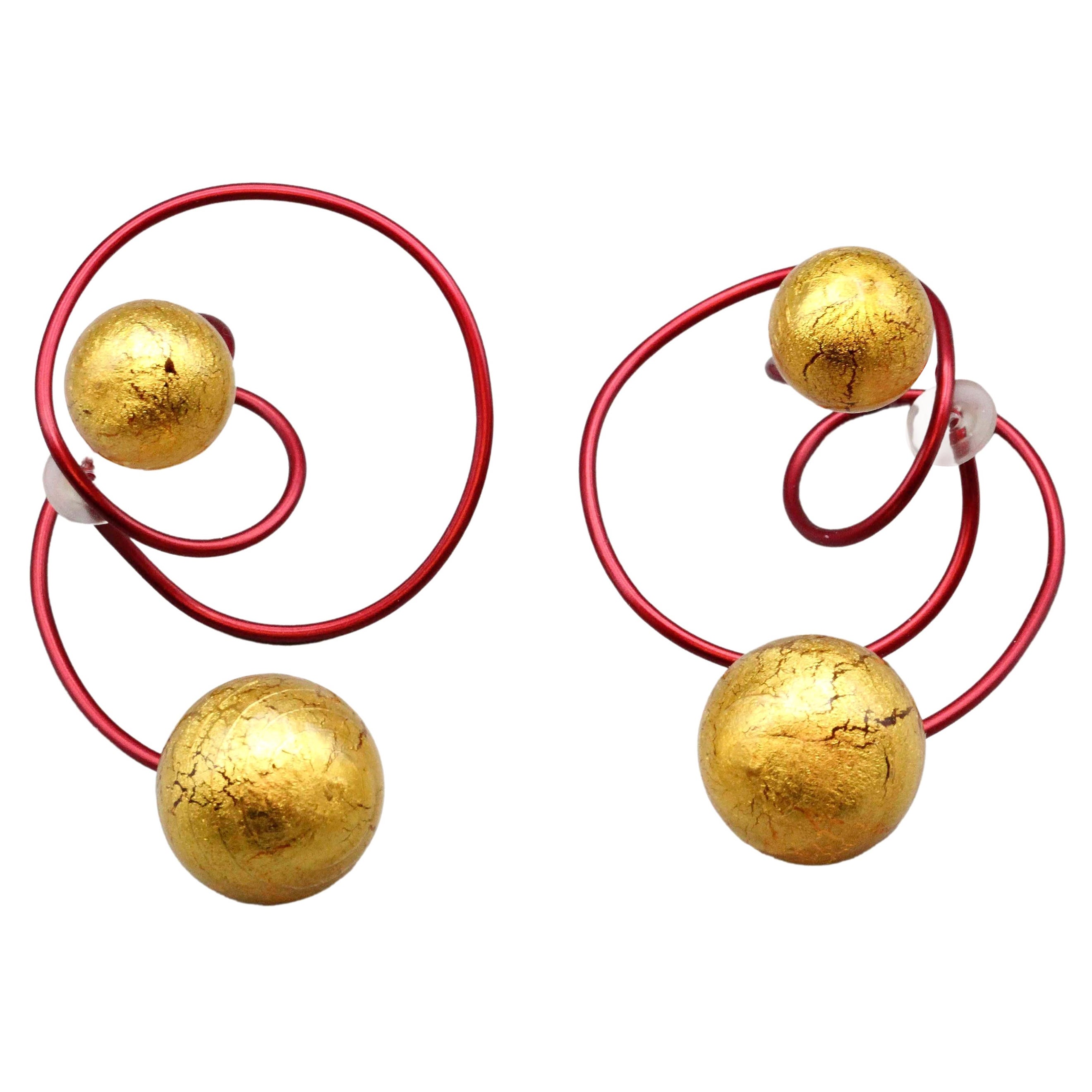 Venetian Glass and Gold Leaf Titanium Carnival a Venice Earrings by JAR Paris