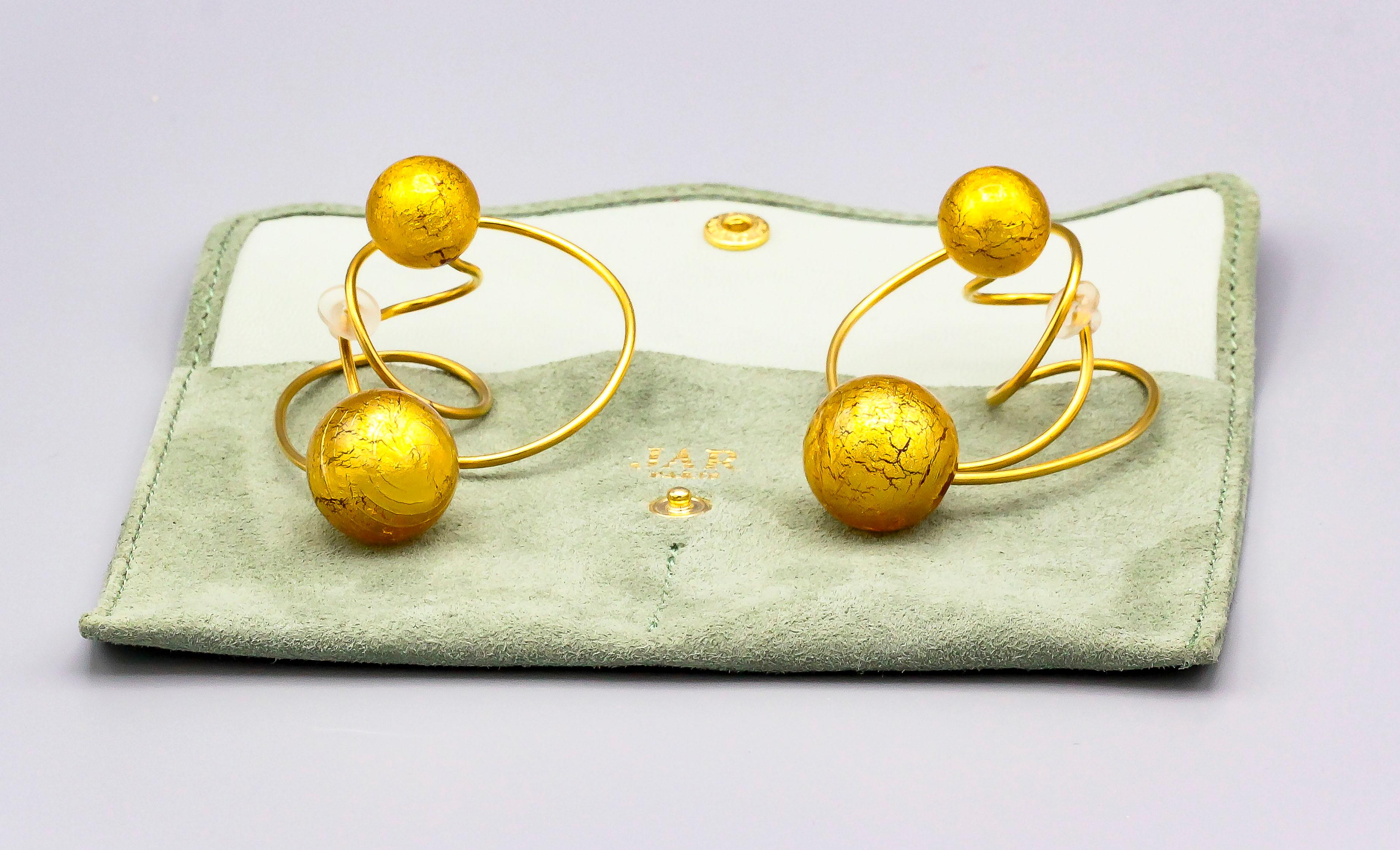 Venetian Glass and Gold Leaf Titanium Earrings by JAR, Paris 1
