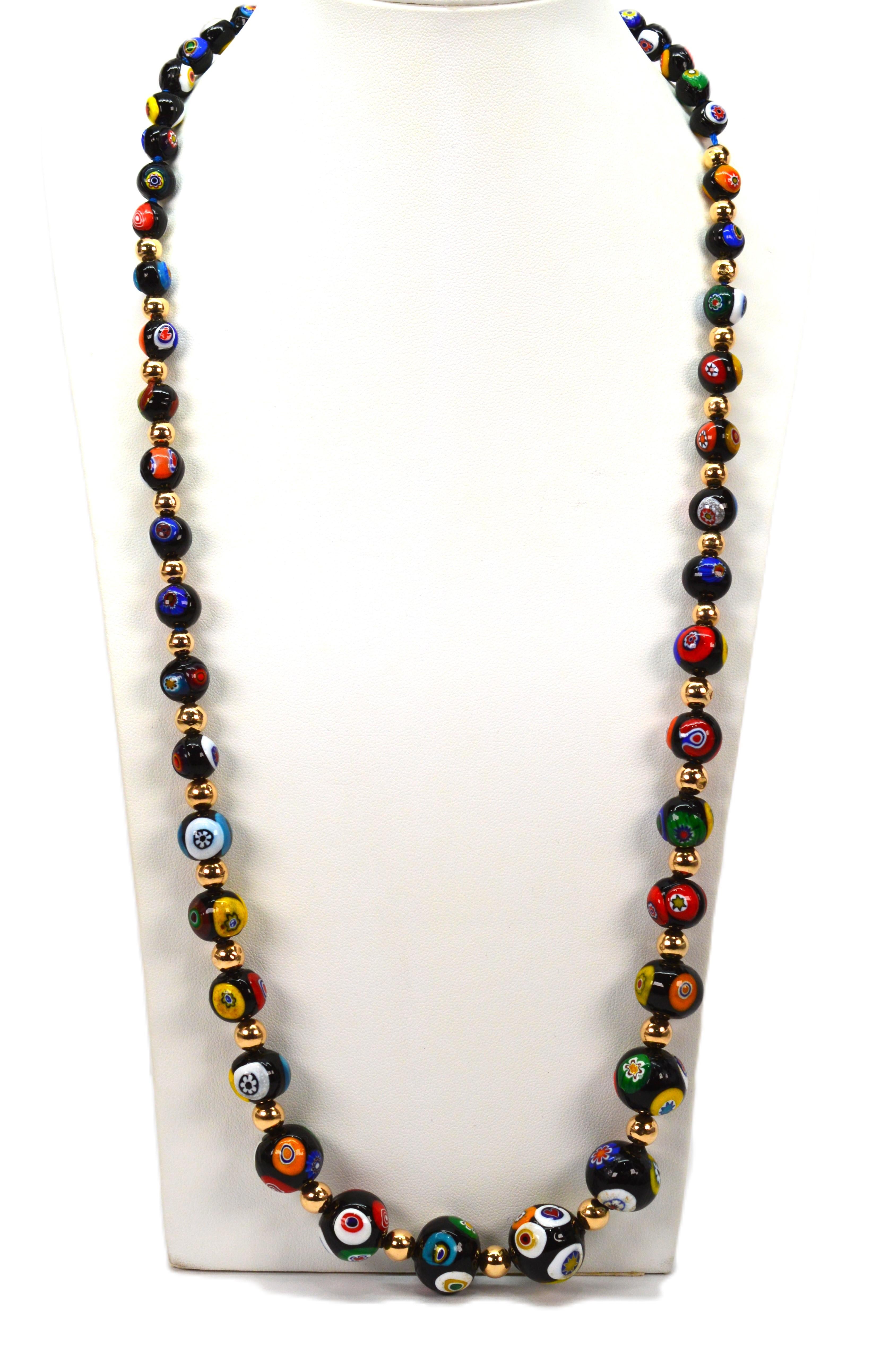 Collier en or jaune 14 carats avec perles en verre vénitien en vente 6