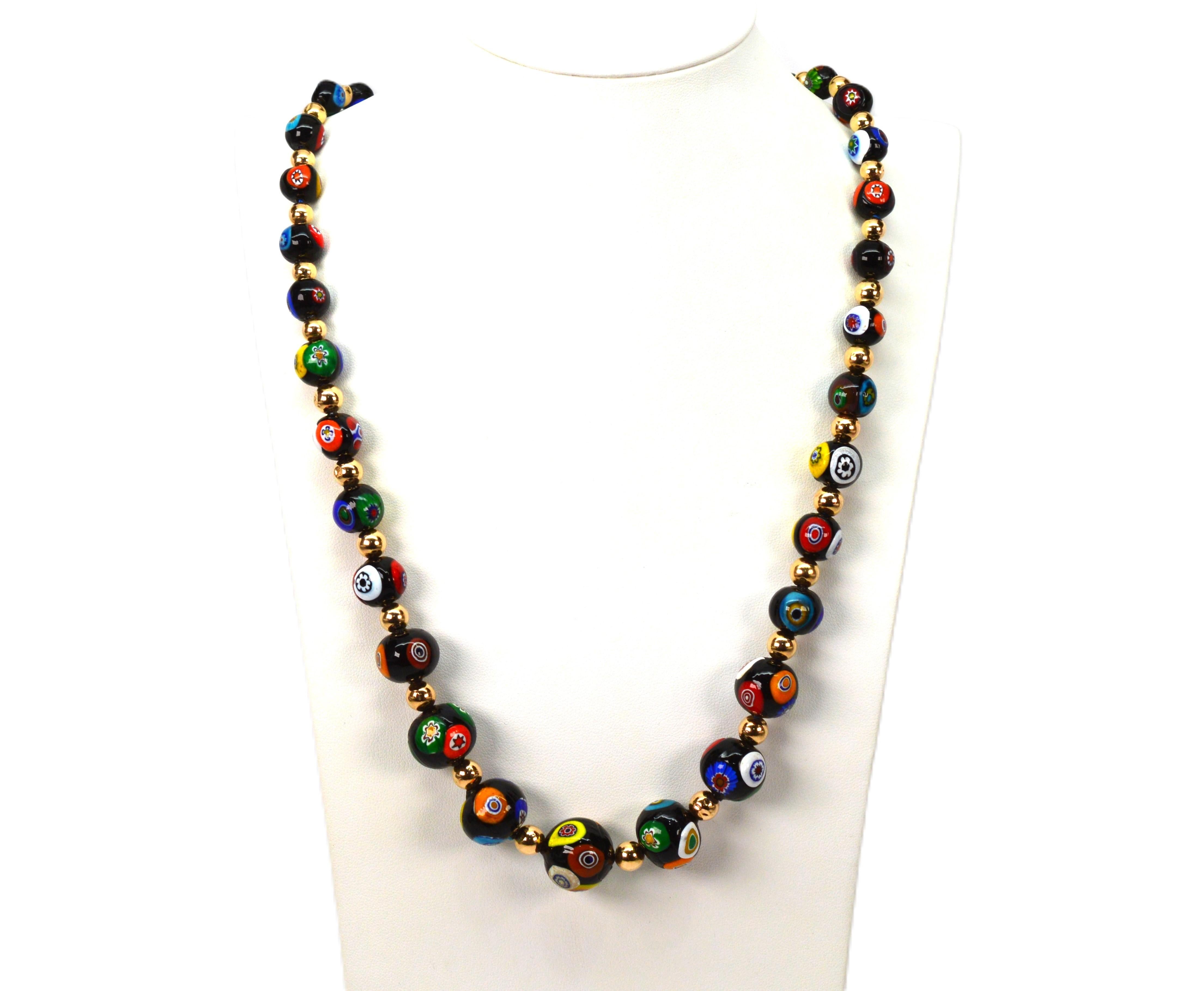 Collier en or jaune 14 carats avec perles en verre vénitien Neuf - En vente à Mount Kisco, NY