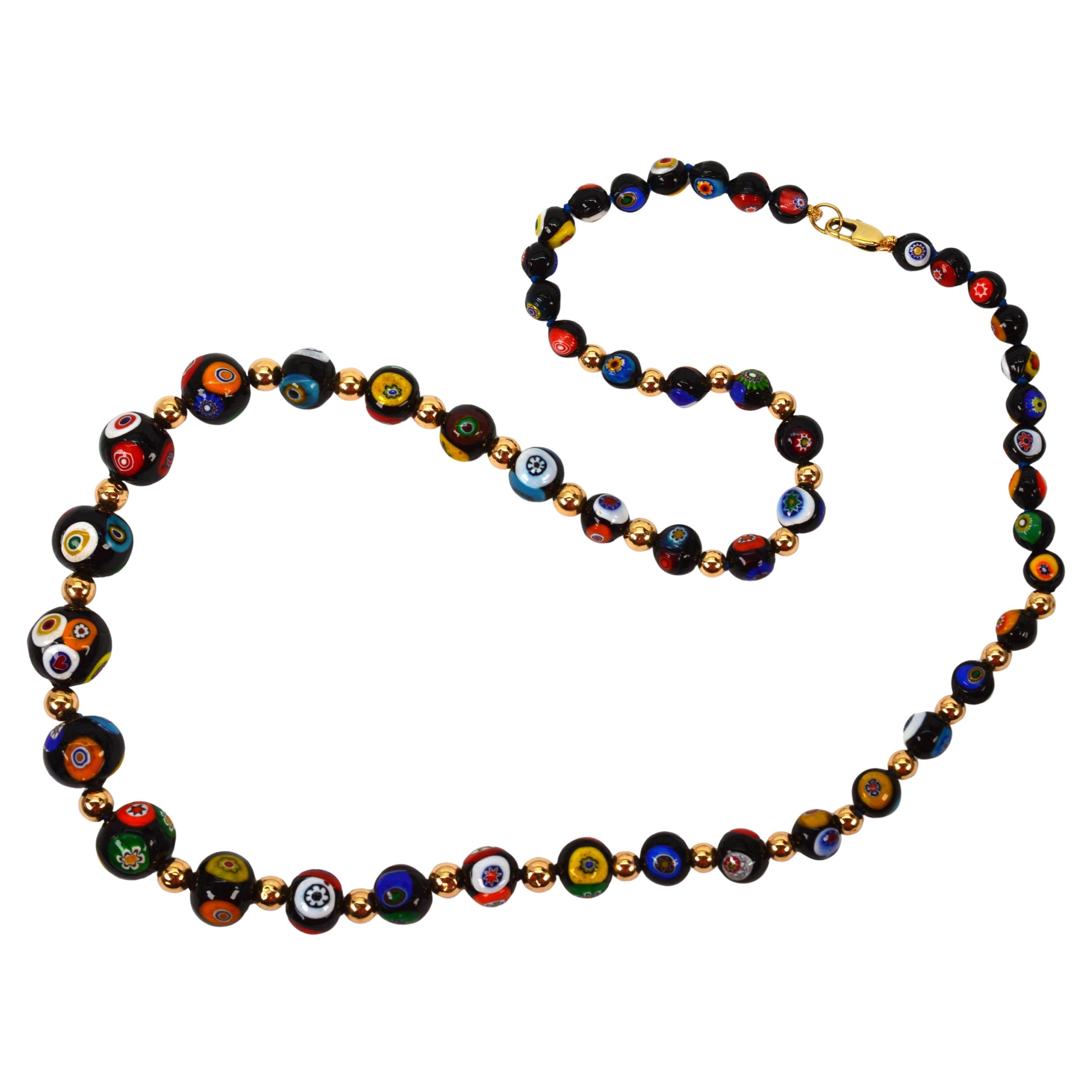 Venetian Glass Beaded 14 Karat Yellow Gold Necklace