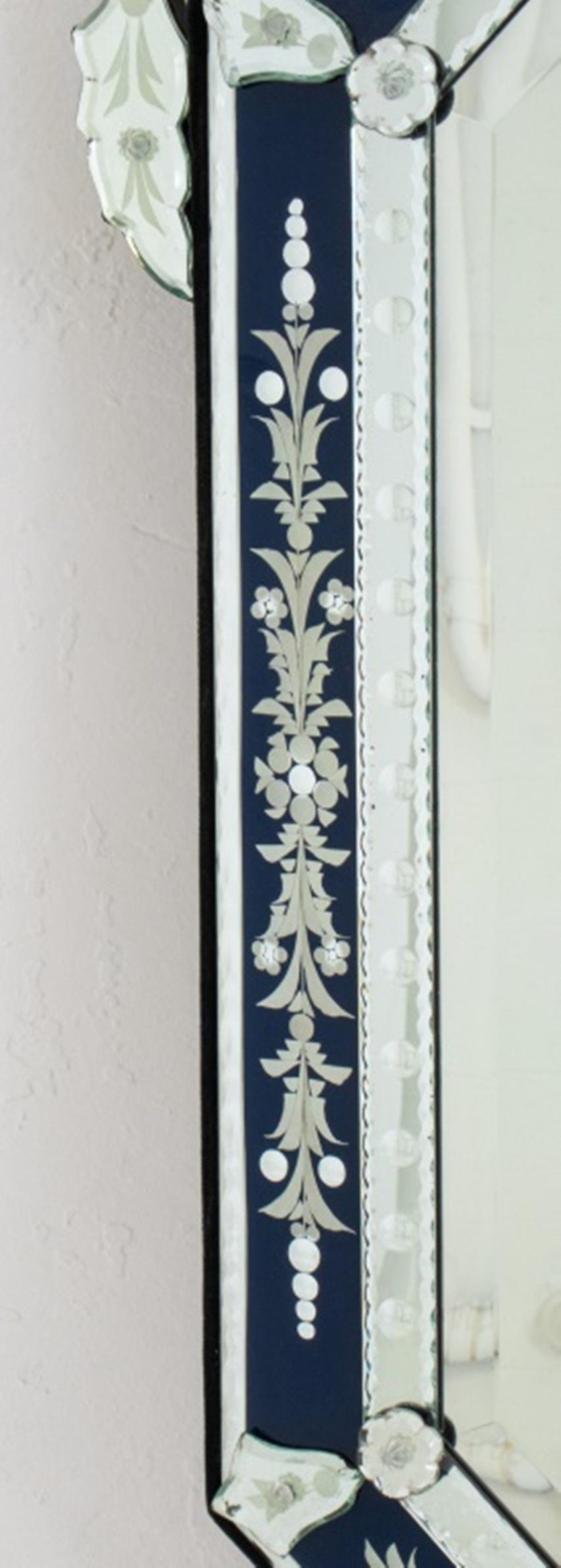 20th Century Venetian Glass Blue & White Mirror