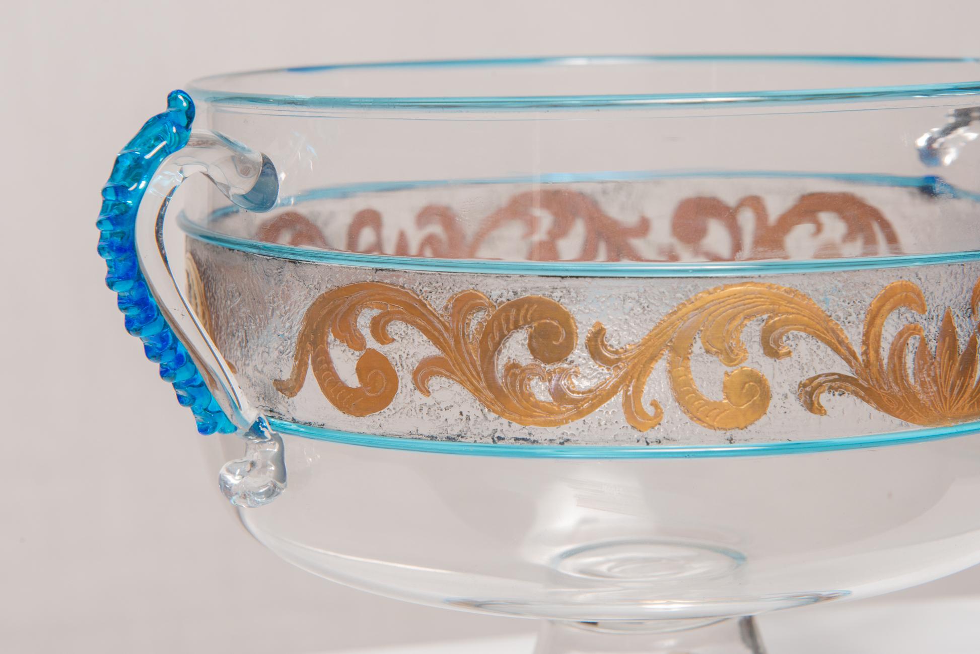 Other Venetian Glass and Gold Bowl with Handles For Sale